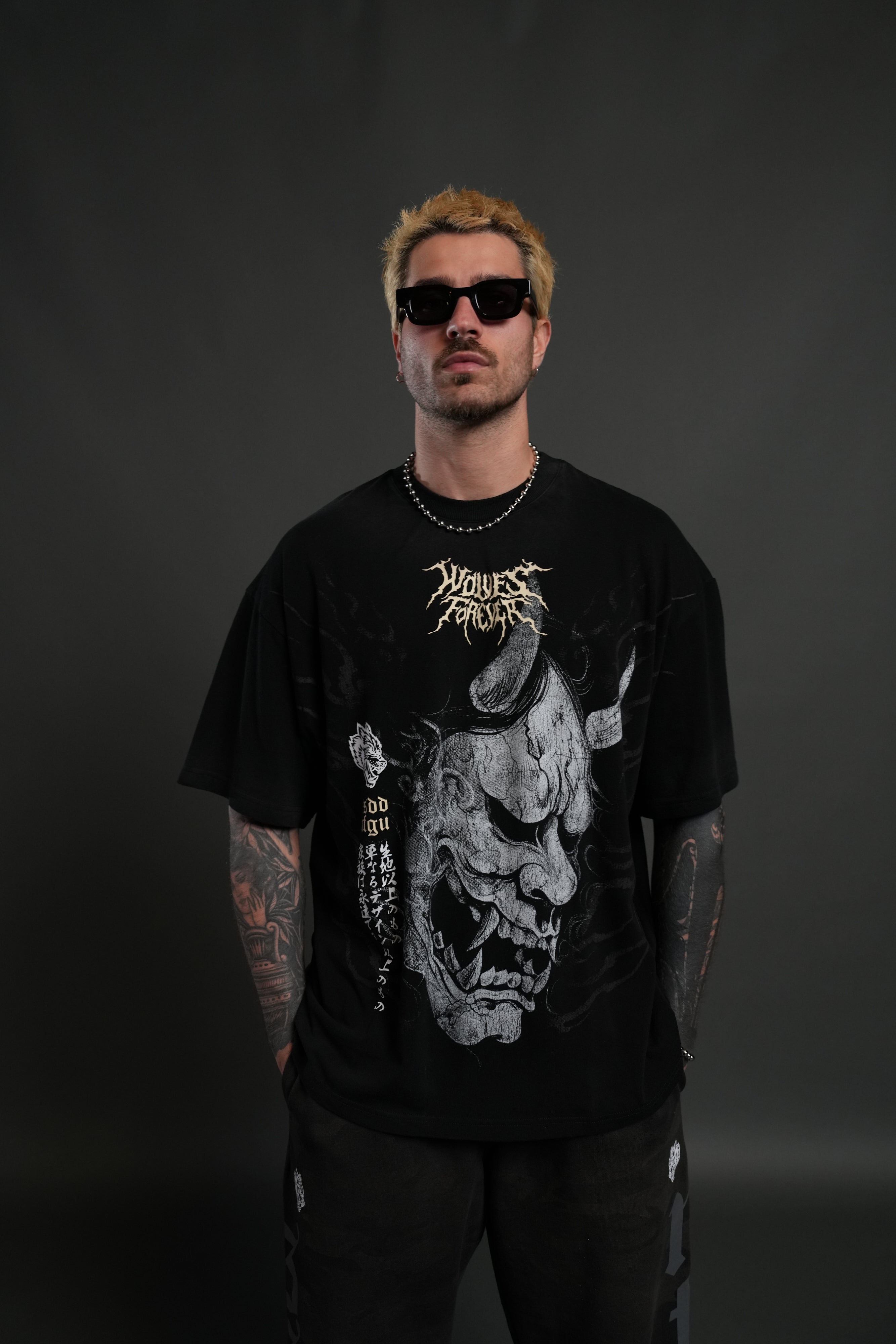 Hannya Inferno "Premium" Oversized Tee in Black Sun Fade