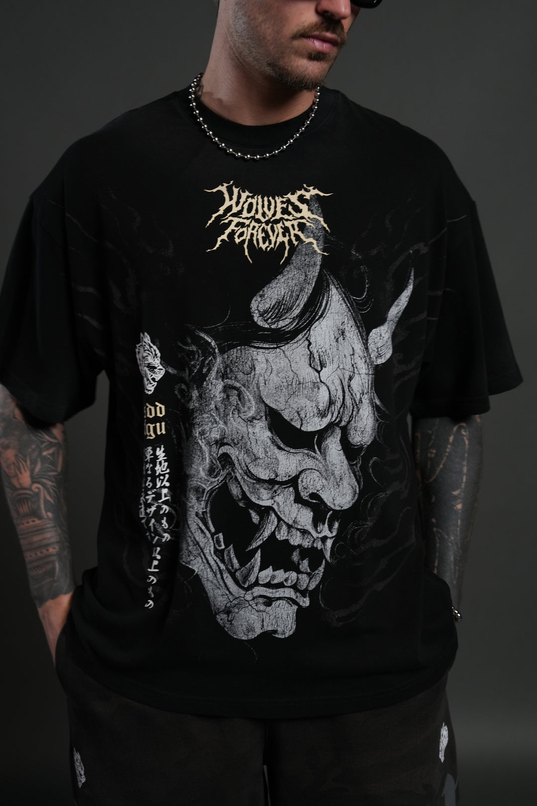 Hannya Inferno "Premium" Oversized Tee in Black Sun Fade