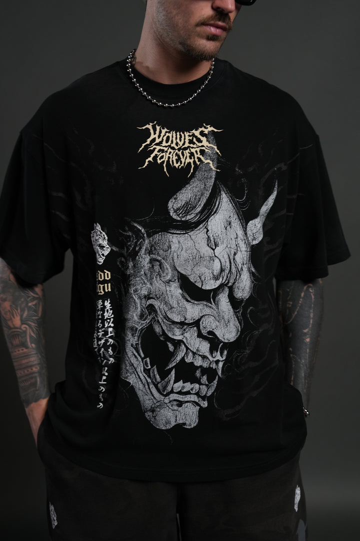 Hannya Inferno "Premium" Oversized Tee in Black Sun Fade