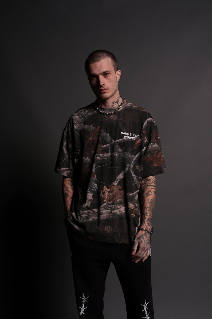 Darc Sport Wolves "Premium" Oversized Tee in Darc Brown Woodland Camo