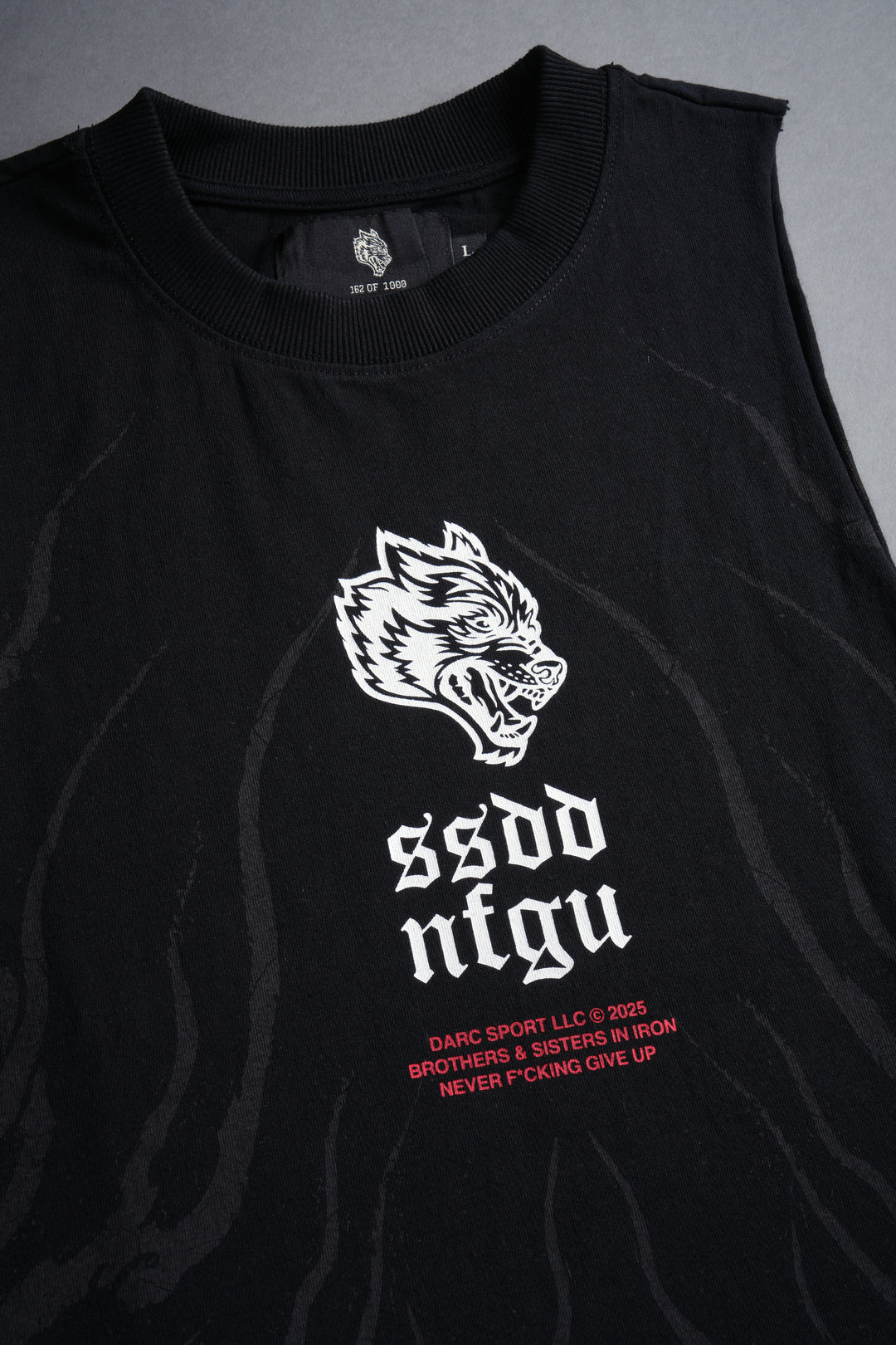 Month Kanji Grunge Raw Cropped "Tommy" Muscle Tee in Black