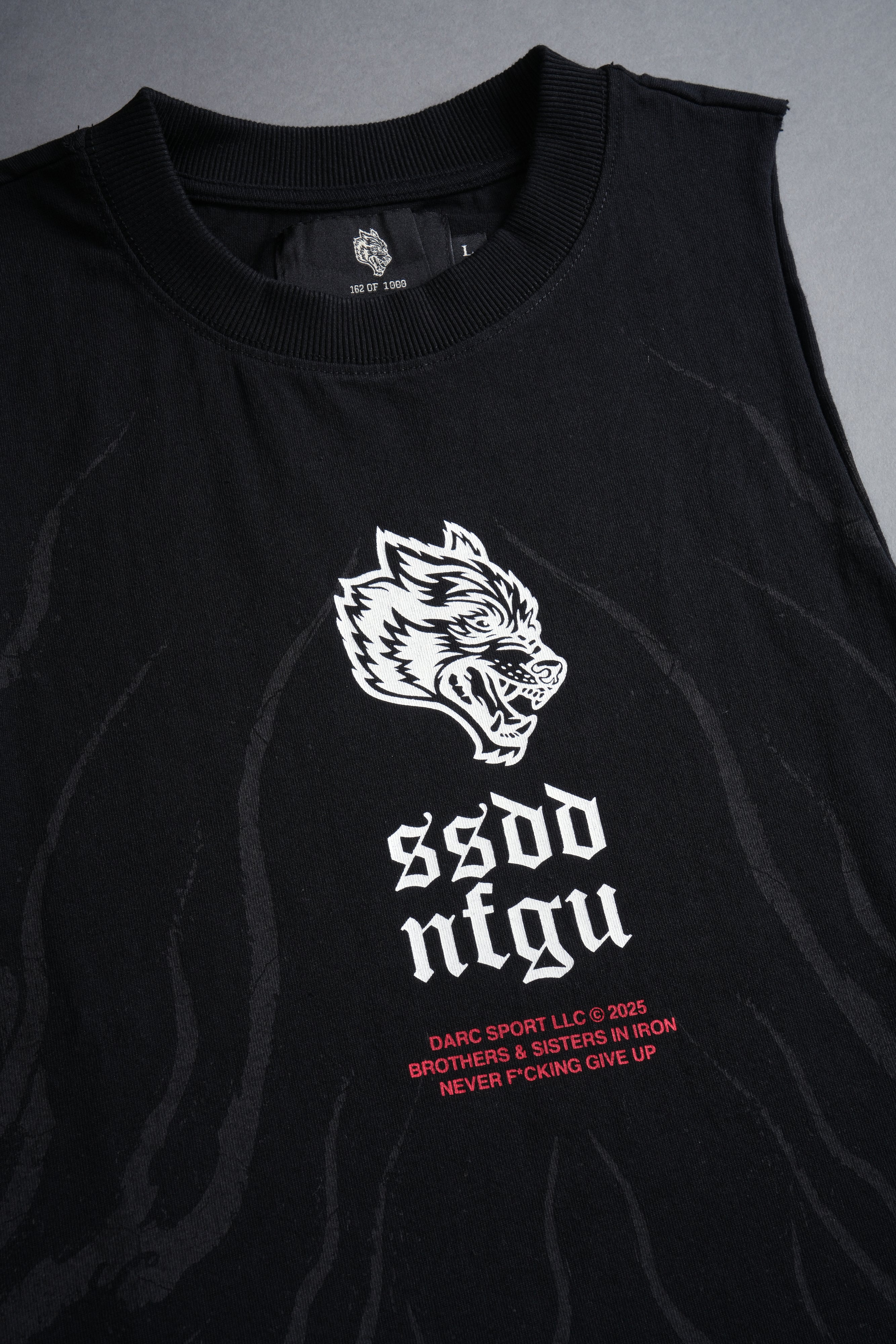 Month Kanji Grunge Raw Cropped "Tommy" Muscle Tee in Black