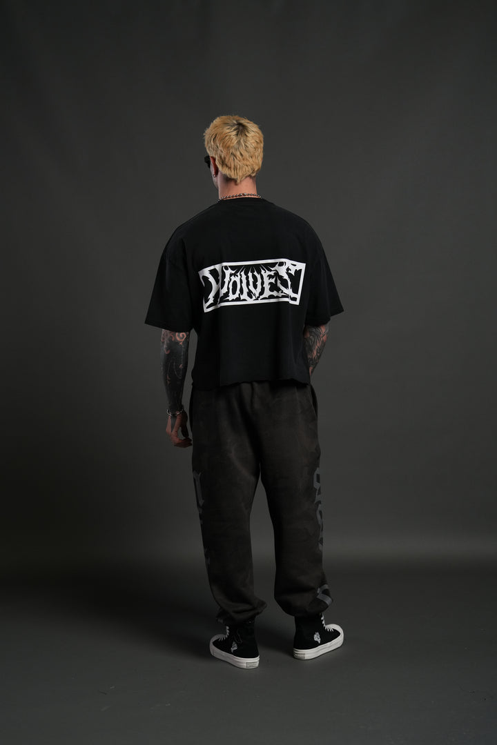 Midnight Wolves Distressed Grunge "Box Cut" Tee V2 in Black Drift Wash