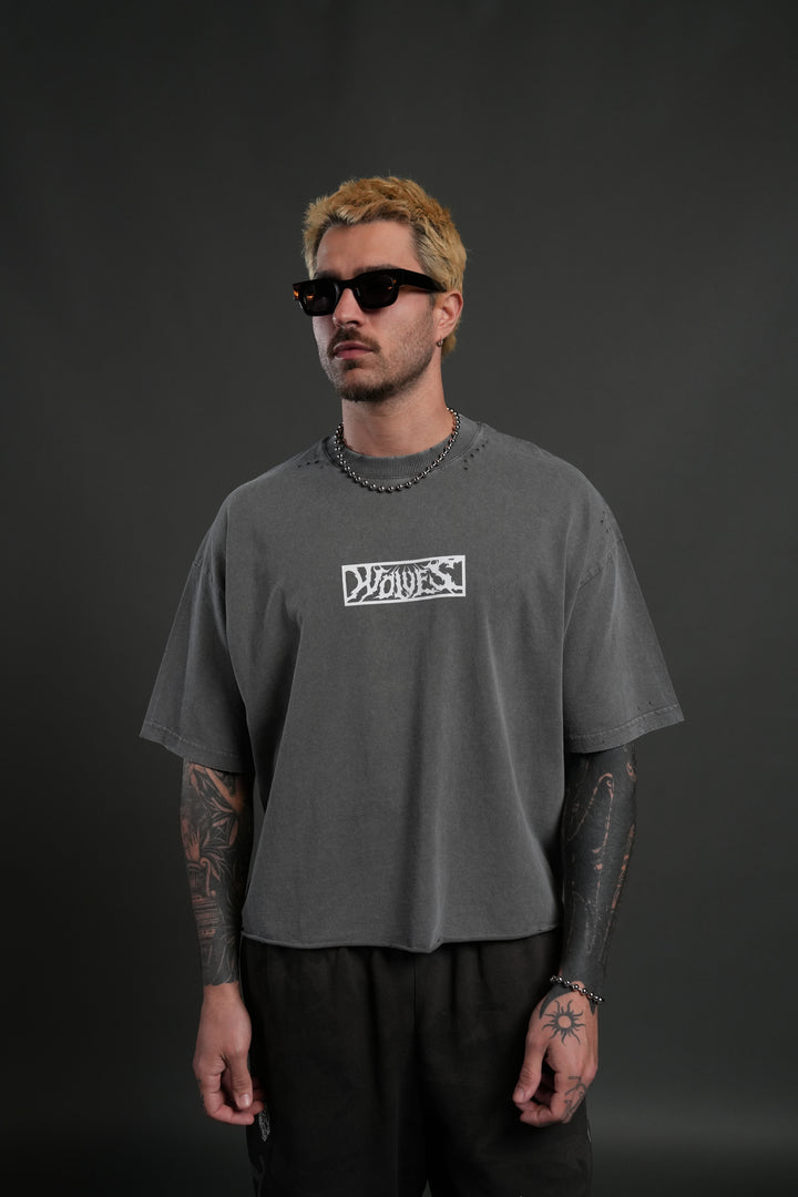 Midnight Wolves Distressed Grunge "Box Cut" Tee V2 in Slate Gray