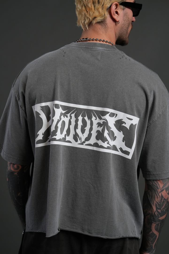 Midnight Wolves Distressed Grunge "Box Cut" Tee V2 in Slate Gray