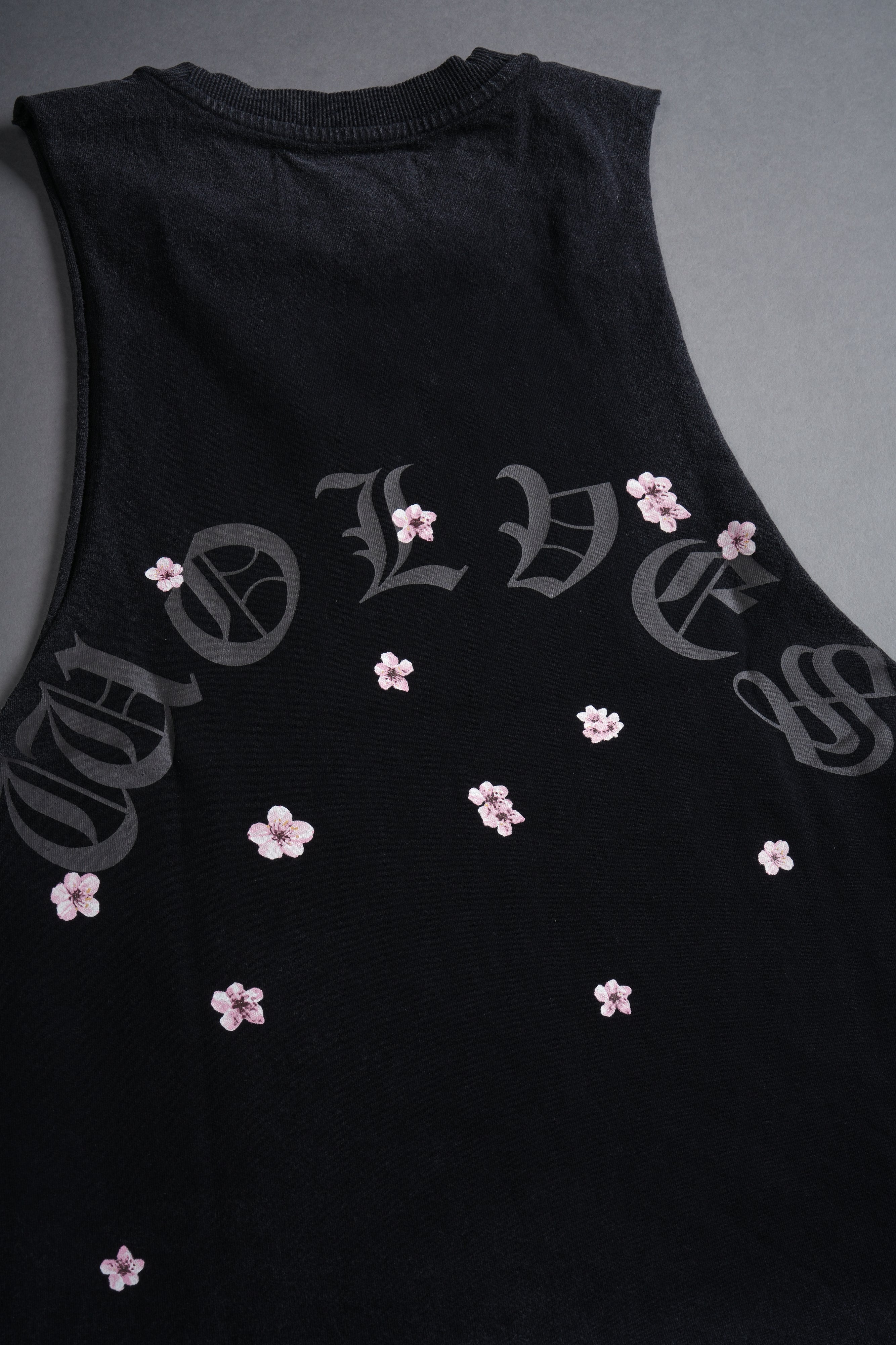 Blood Thirsty Kanji Grunge Raw Cropped "Tommy" Muscle Tee in Black