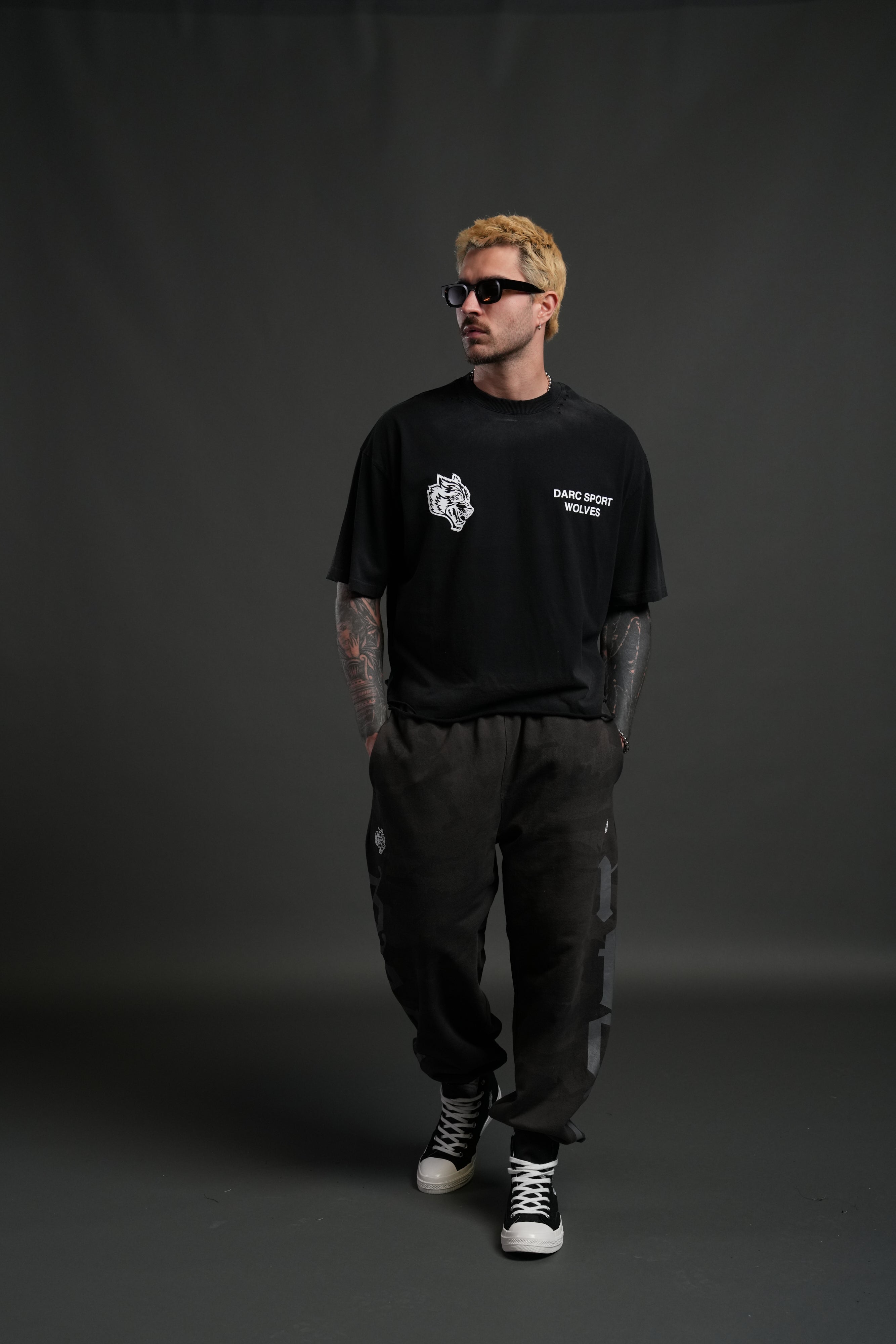 Sangrado Distressed Grunge "Box Cut" Tee in Black Drift Wash