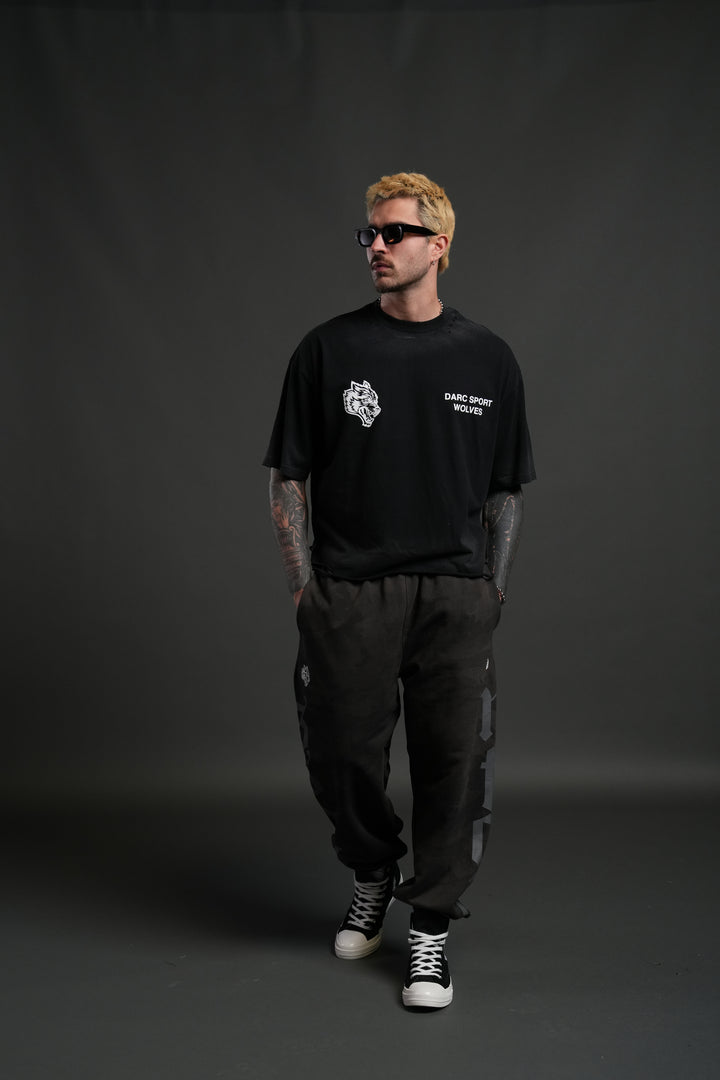 Sangrado Distressed Grunge "Box Cut" Tee in Black Drift Wash