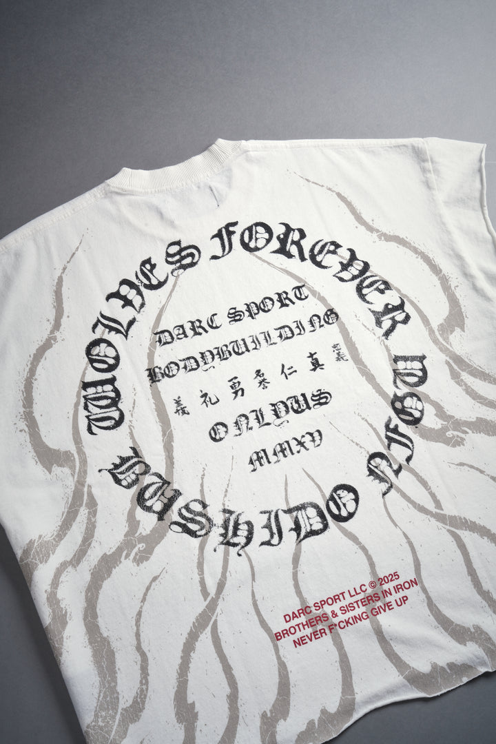 Warrior's Fire Grunge Cut-Off Tee in Cream