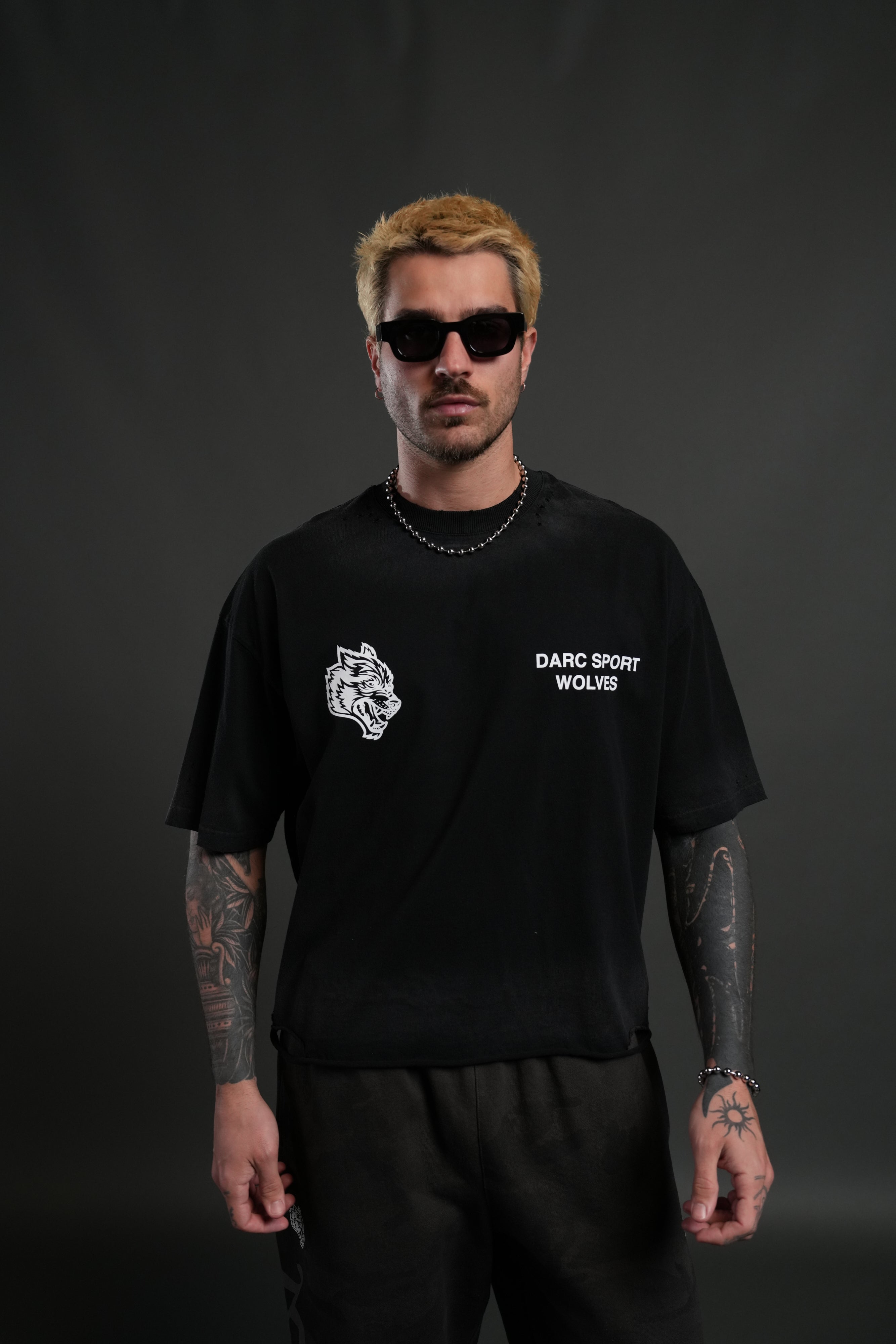 Sangrado Distressed Grunge "Box Cut" Tee in Black Drift Wash