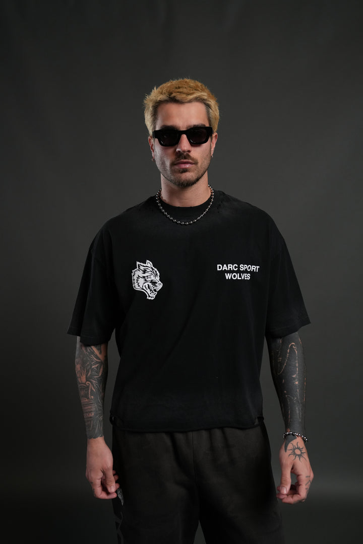 Sangrado Distressed Grunge "Box Cut" Tee in Black Drift Wash