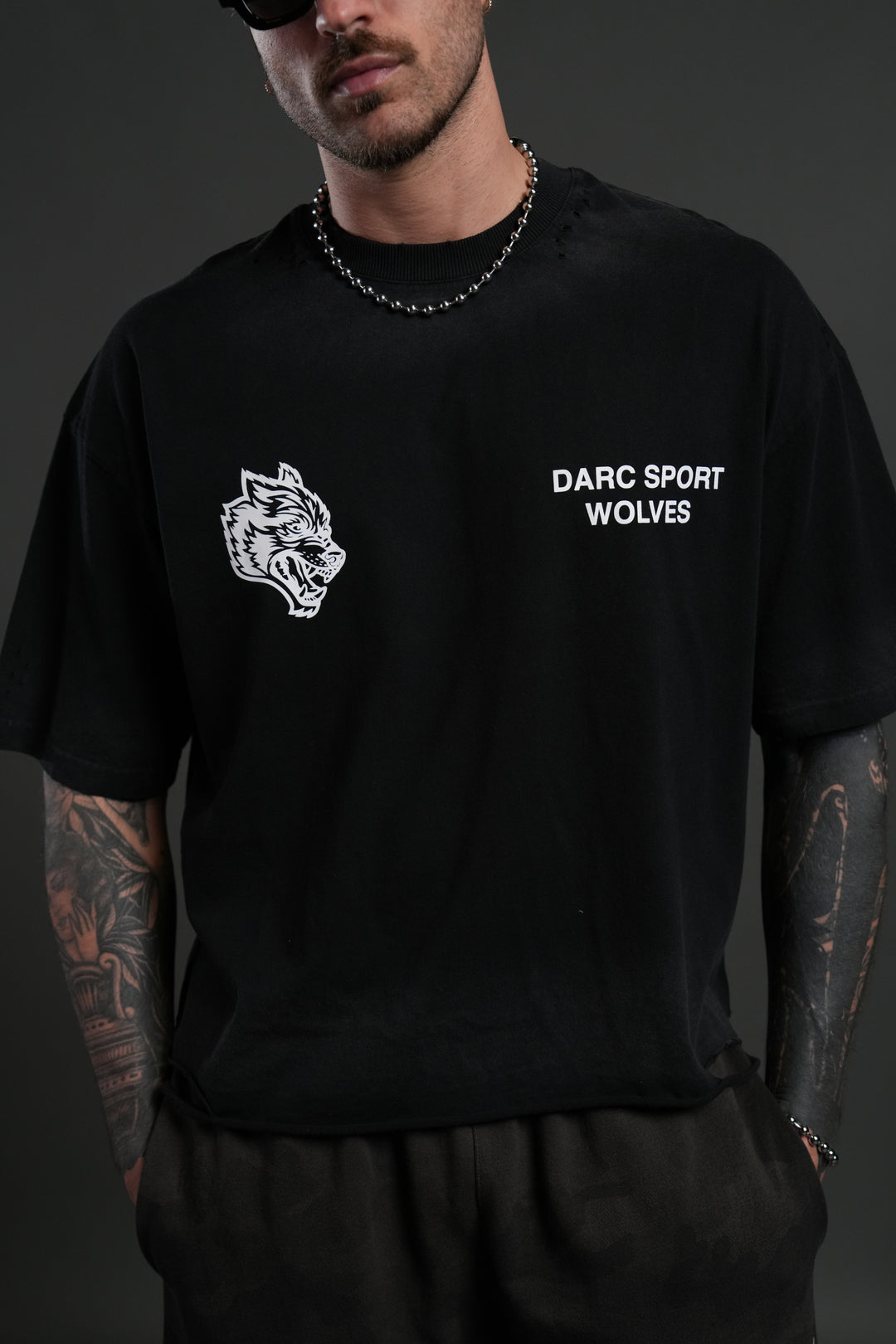 Sangrado Distressed Grunge "Box Cut" Tee in Black Drift Wash