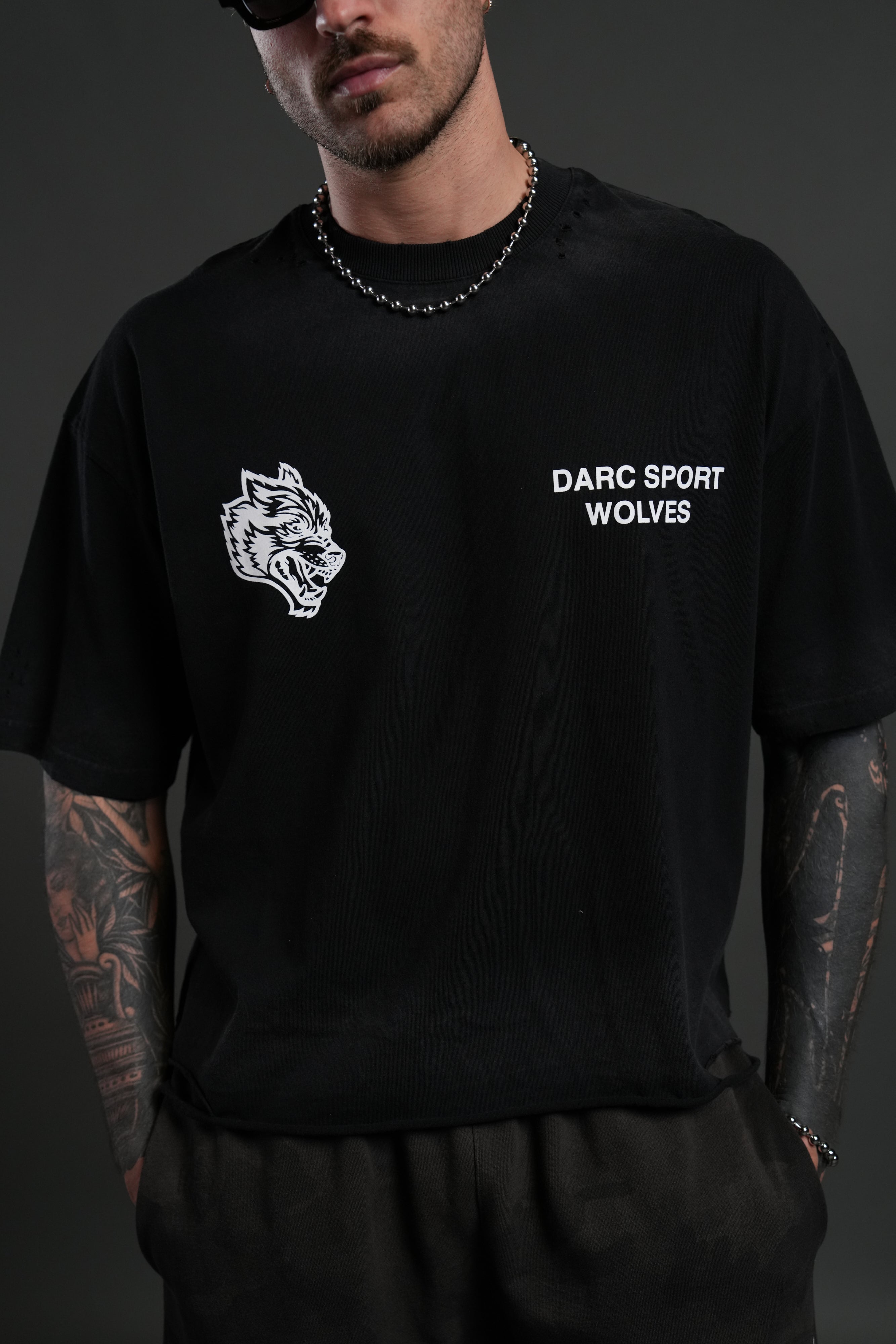 Sangrado Distressed Grunge "Box Cut" Tee in Black Drift Wash