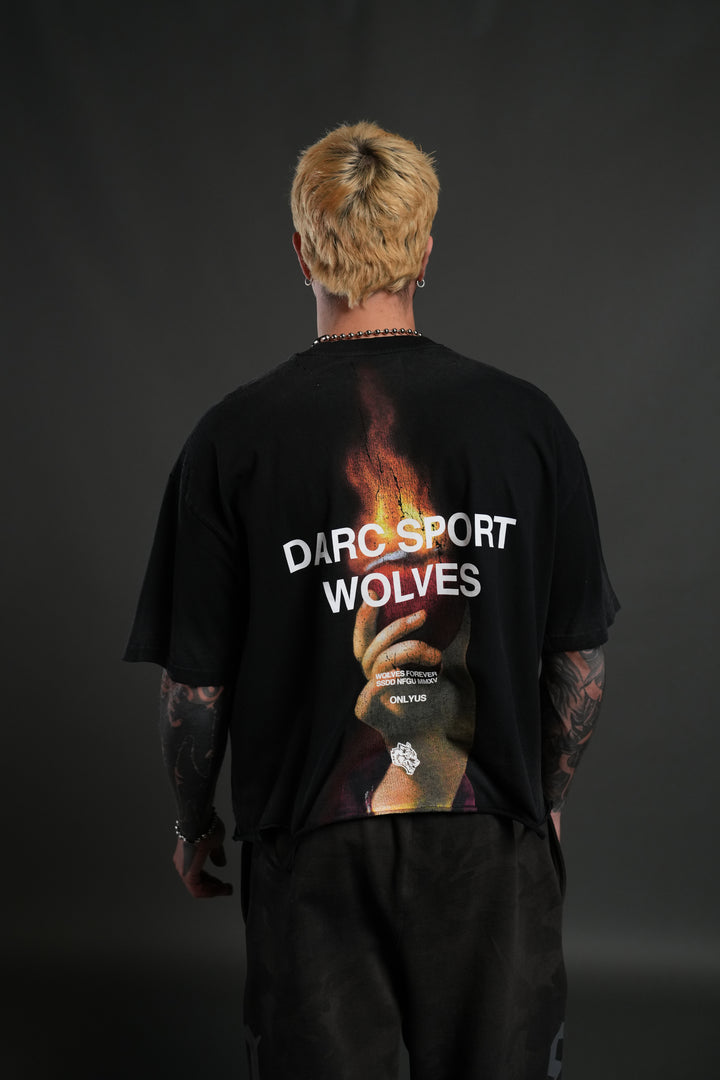 Sangrado Distressed Grunge "Box Cut" Tee in Black Drift Wash