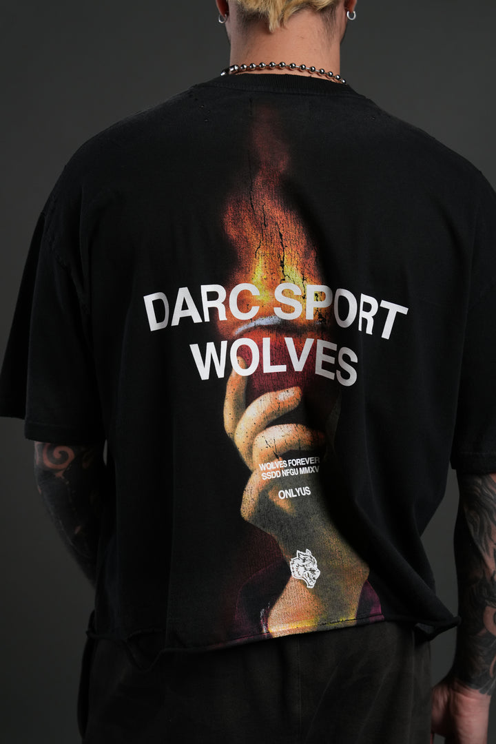 Sangrado Distressed Grunge "Box Cut" Tee in Black Drift Wash