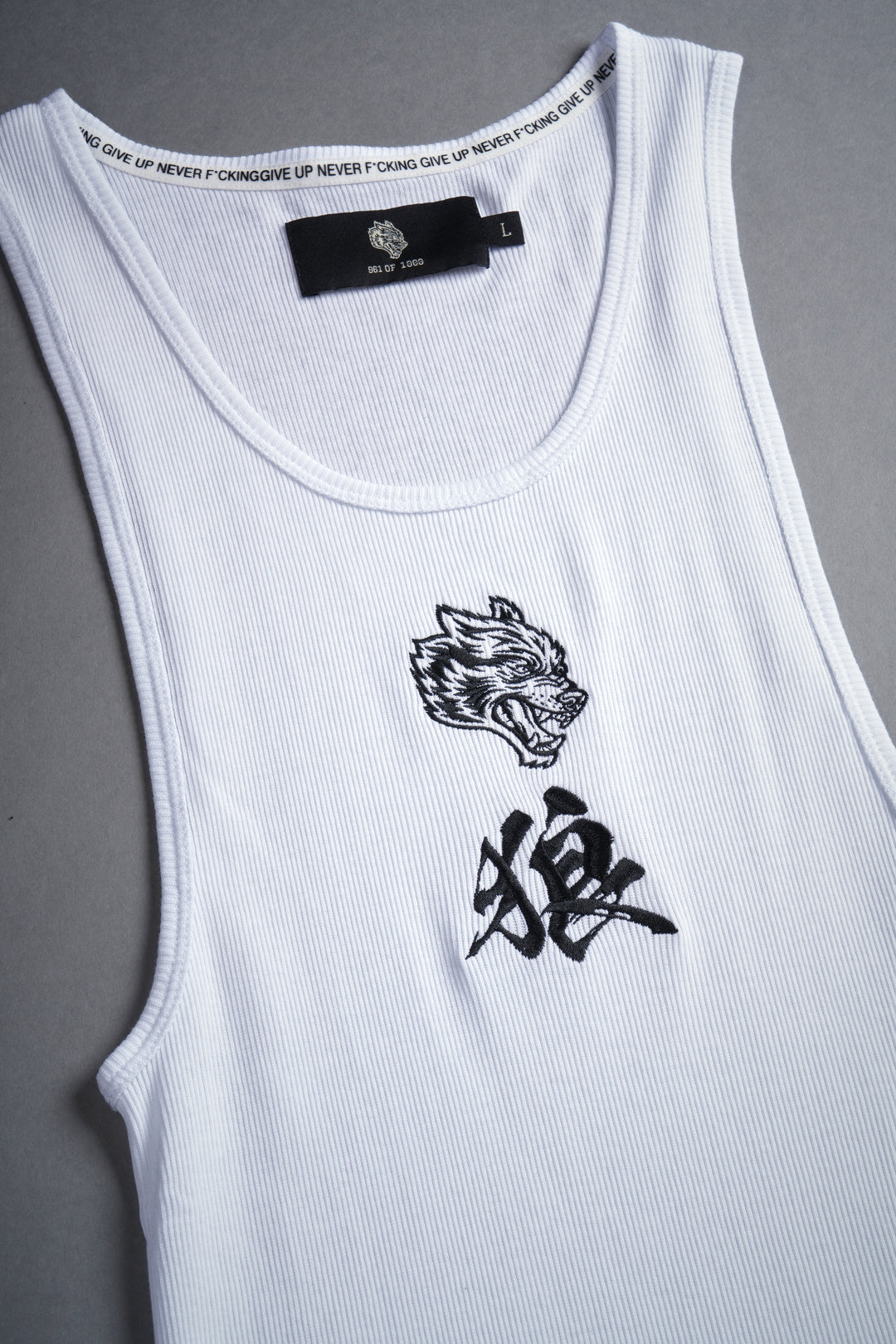 Bushido Wolf Ribbed Tank in White