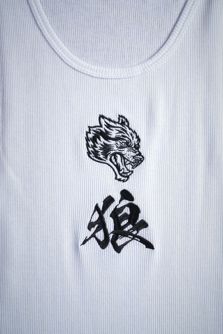 Bushido Wolf Ribbed Tank in White