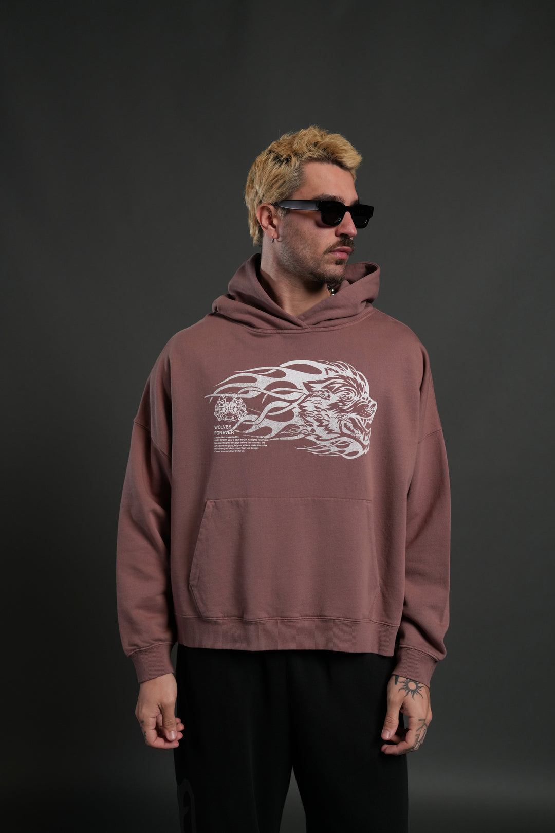 Wolf of the Flame Grunge "Gage Box Cut" Hoodie in Mauve