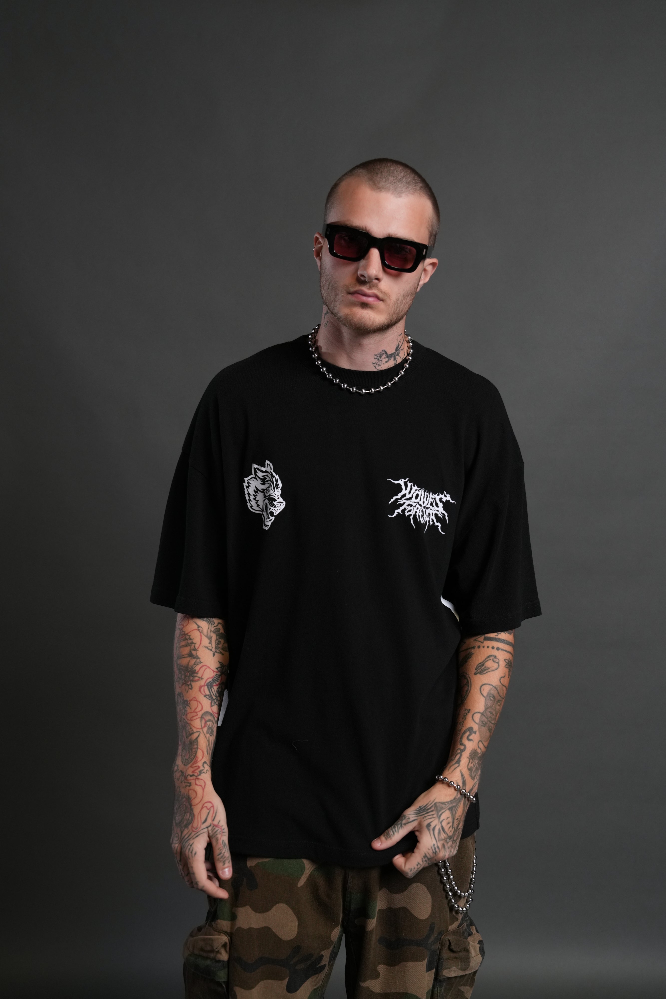 Sung Jinwoo "Side By Side" Series Premium Oversized Tee in Black