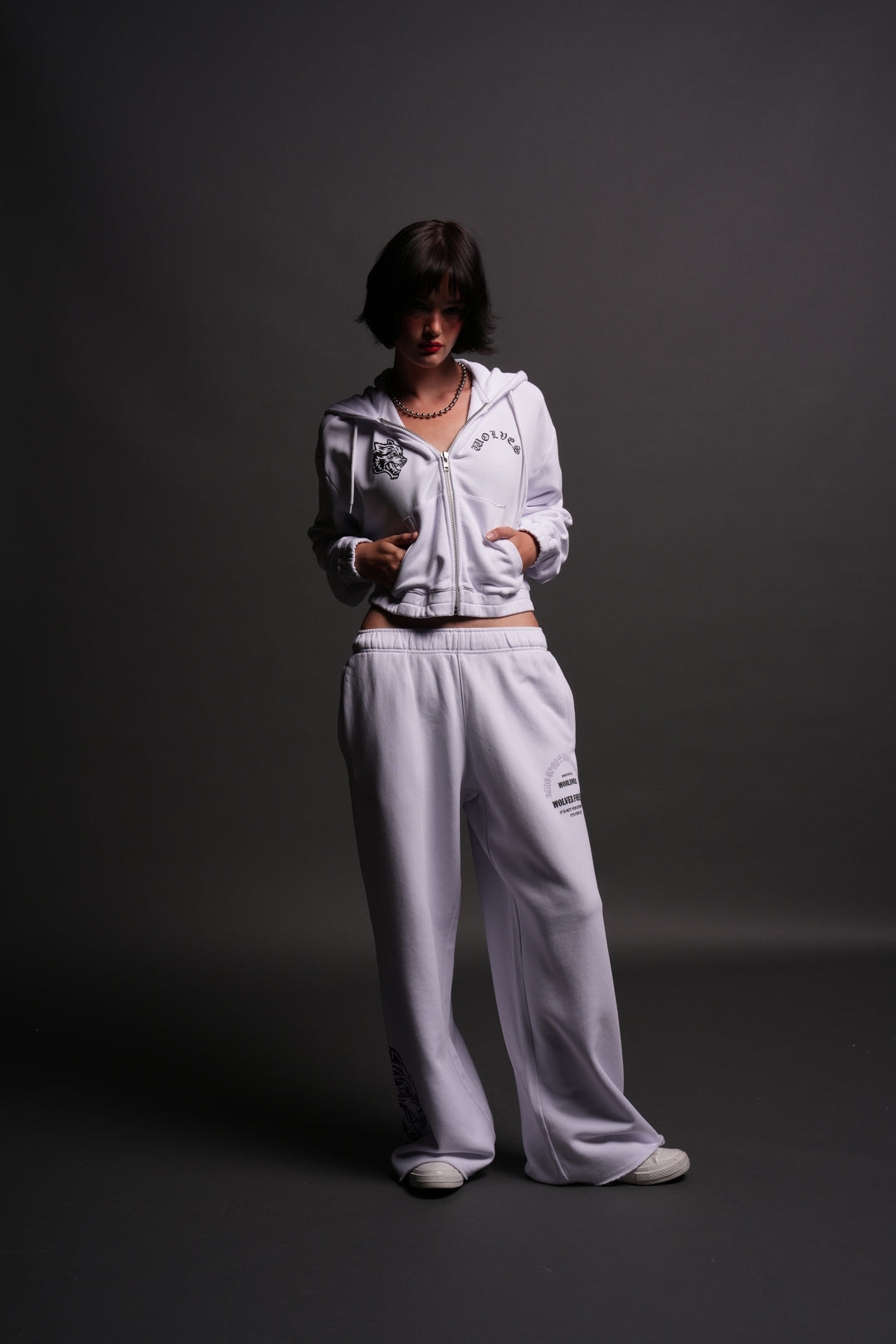 Chopper Wolf "Chambers" (Cropped) Zip Hoodie in White