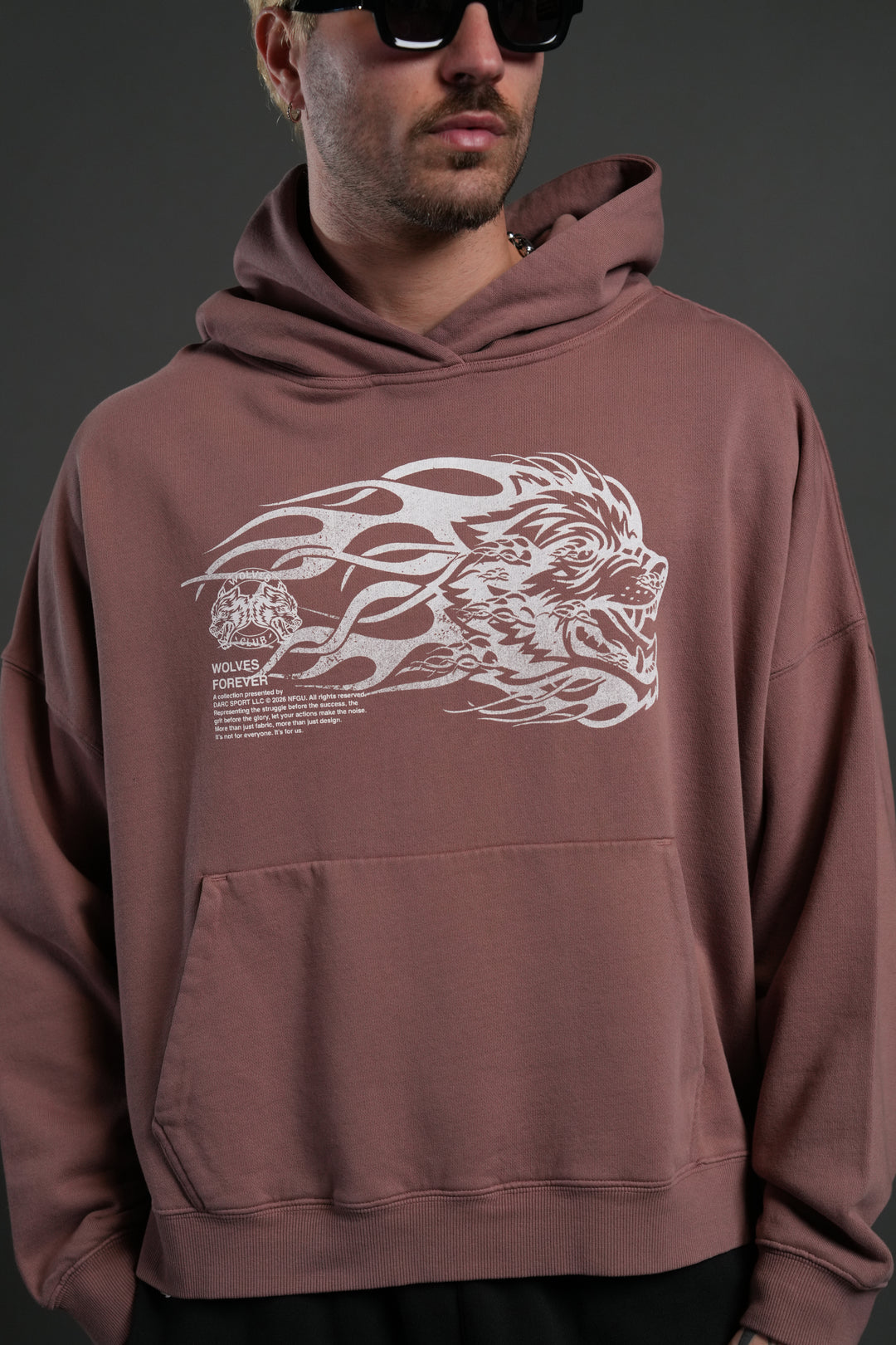 Wolf of the Flame Grunge "Gage Box Cut" Hoodie in Mauve