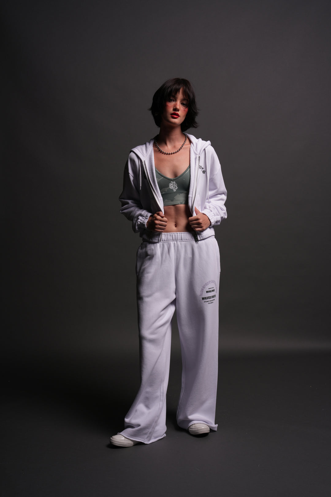 Chopper Wolf "Chambers" (Cropped) Zip Hoodie in White