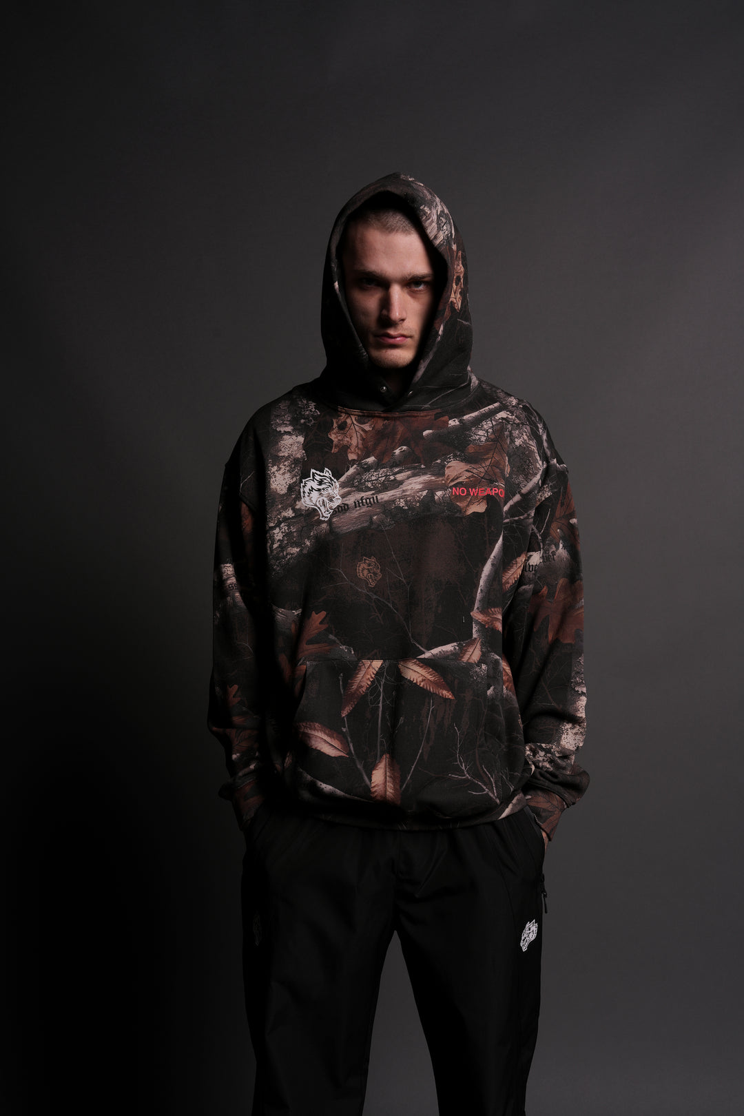 No Weapon Shall Prosper "Pierce" Hoodie in  Darc Brown Woodland Camo