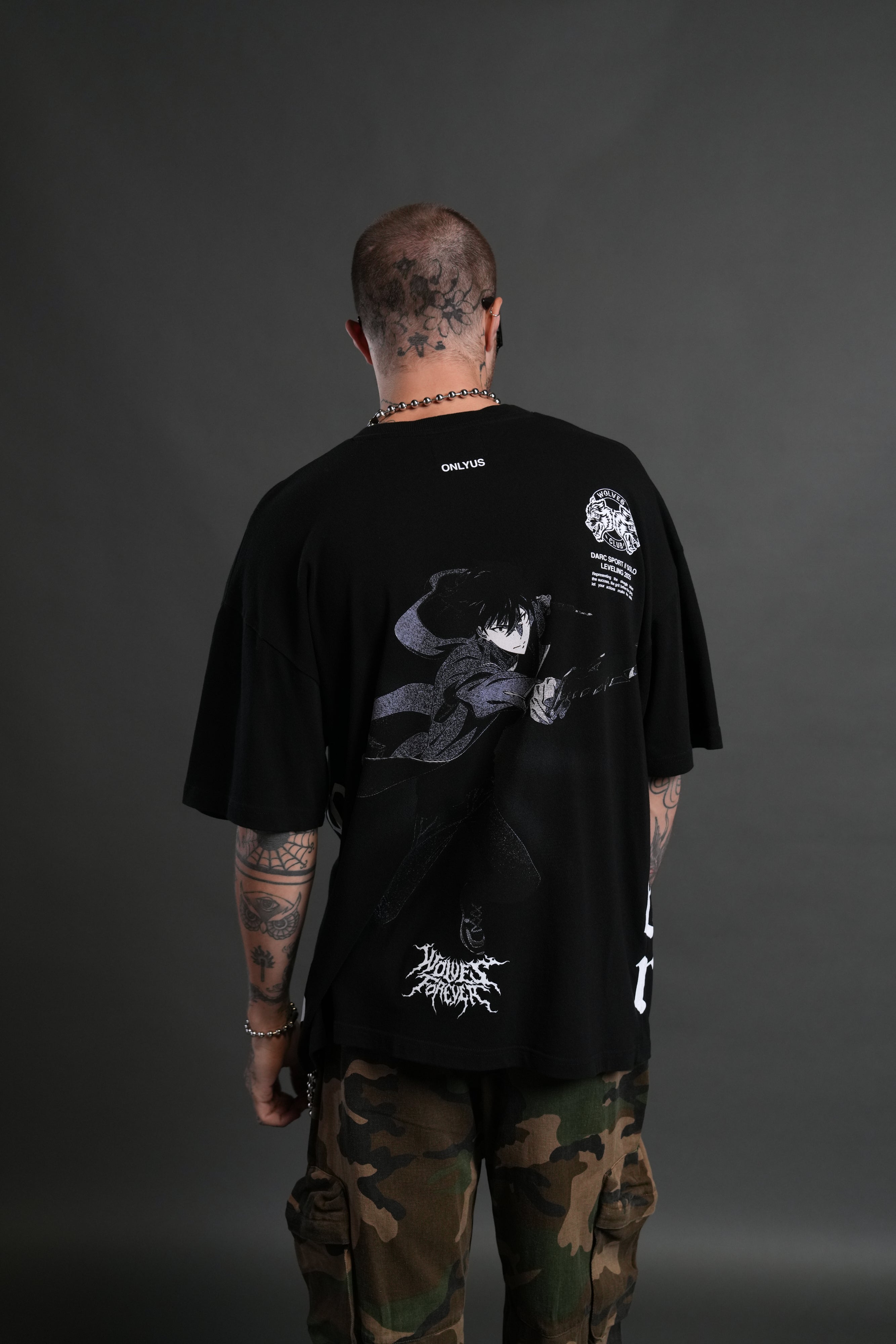 Sung Jinwoo "Side By Side" Series Premium Oversized Tee in Black