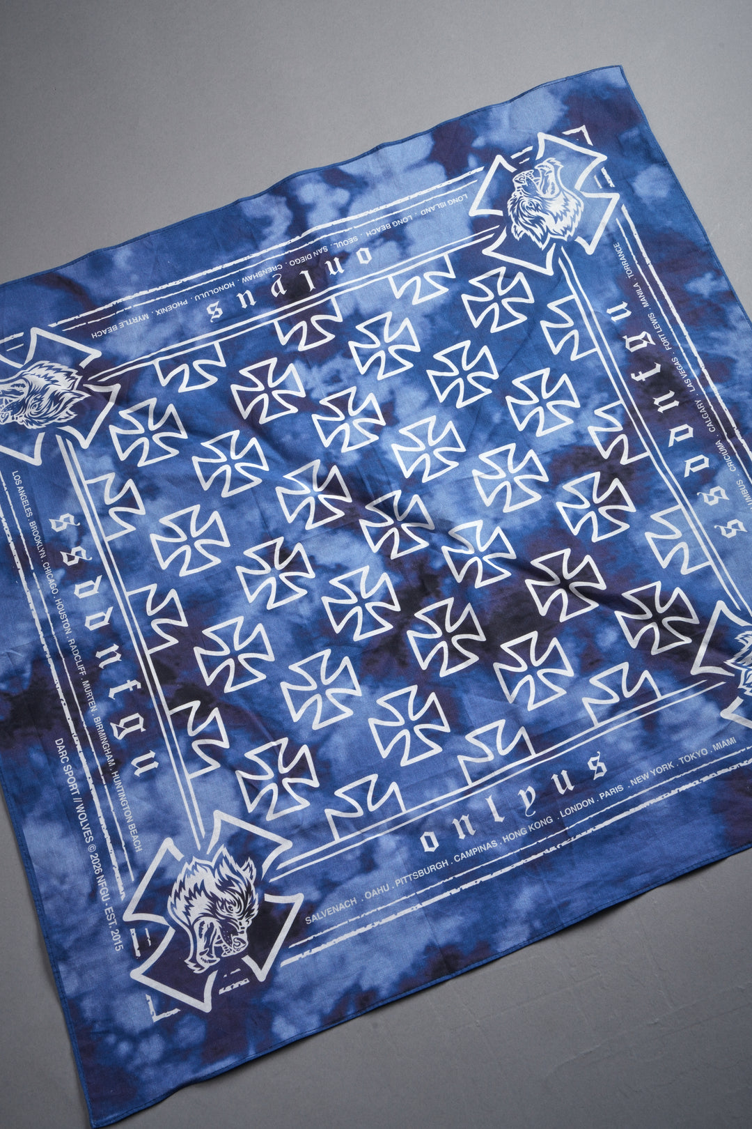 Wolf Iron Cross Bandana in Darc Blue Ghost Clouds