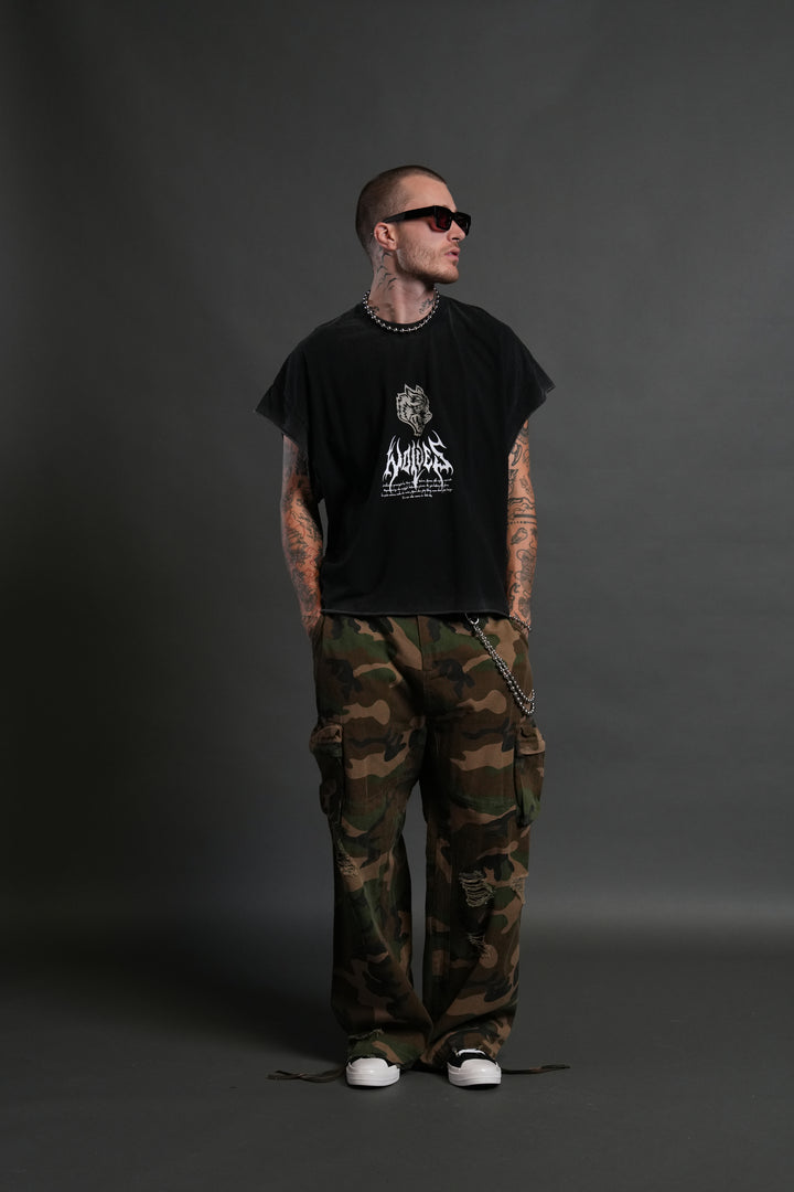 Shadow Shaman Grunge Cut-Off Tee in Black