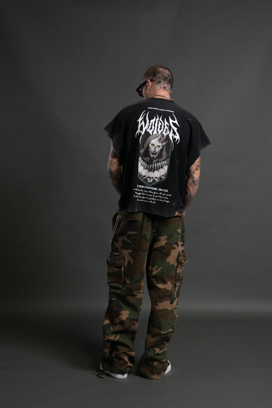 Shadow Shaman Grunge Cut-Off Tee in Black