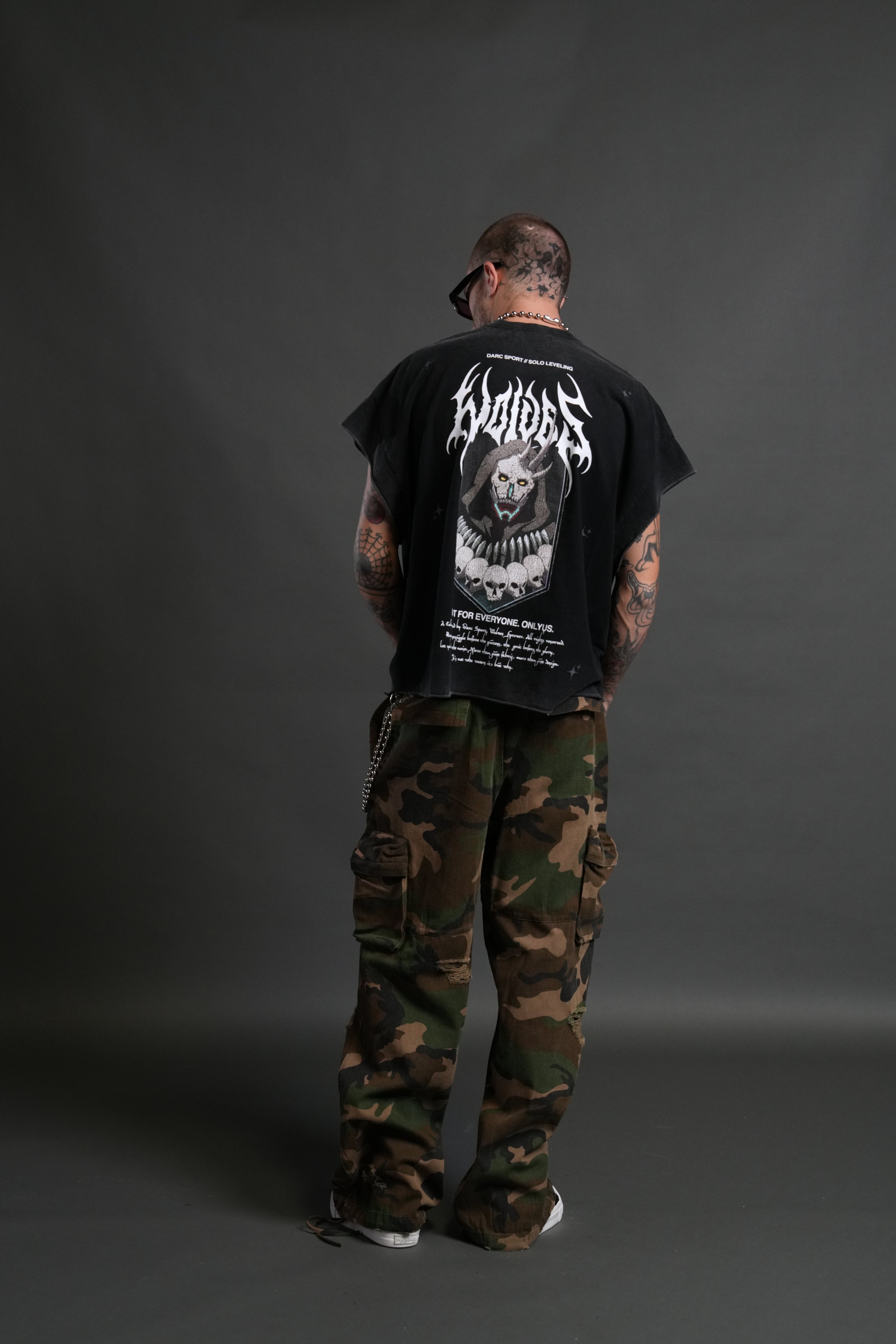 Shadow Shaman Grunge Cut-Off Tee in Black