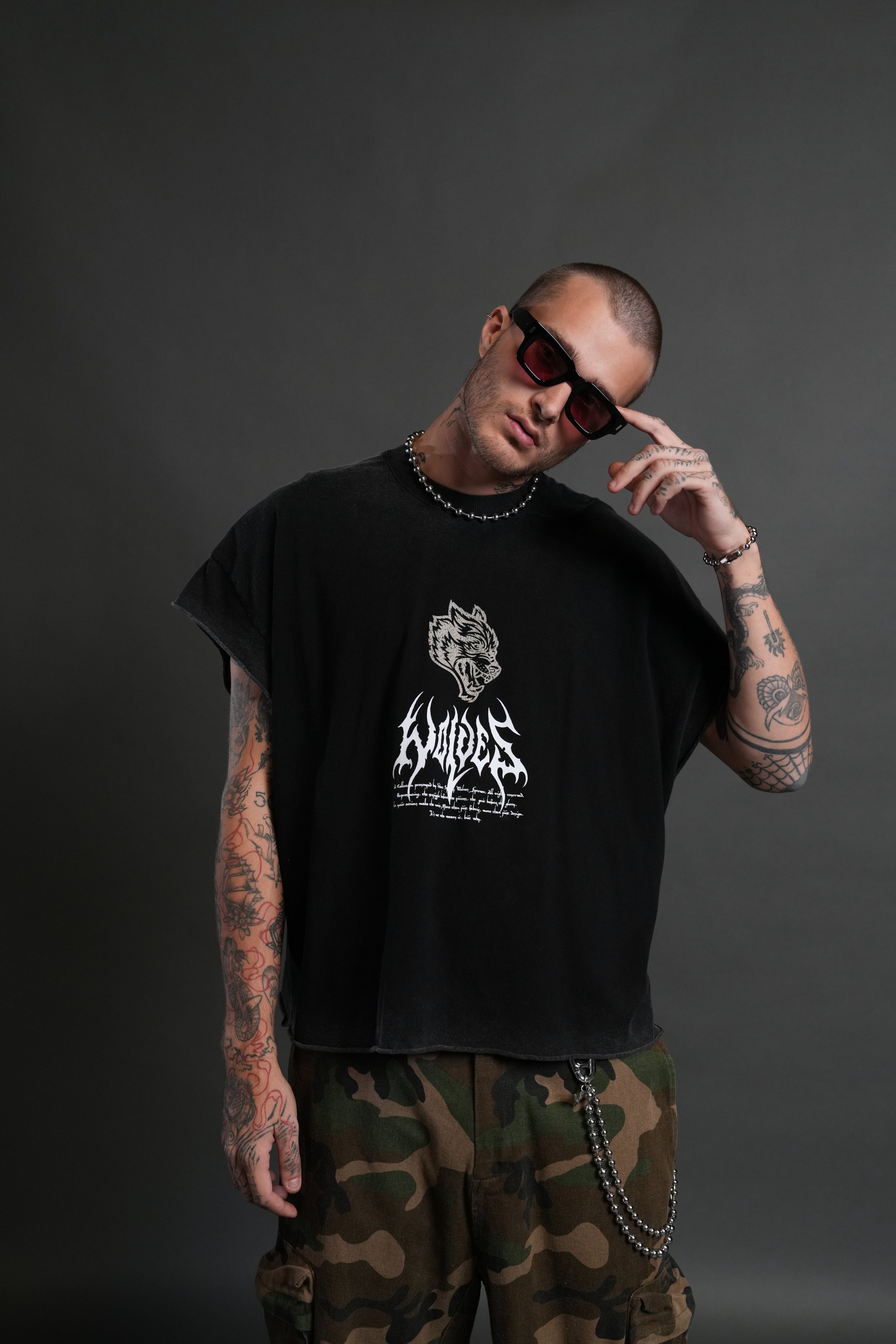 Shadow Shaman Grunge Cut-Off Tee in Black