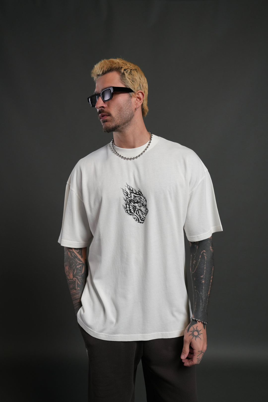 Wolves Inferno "Premium" Oversized Tee in Cream