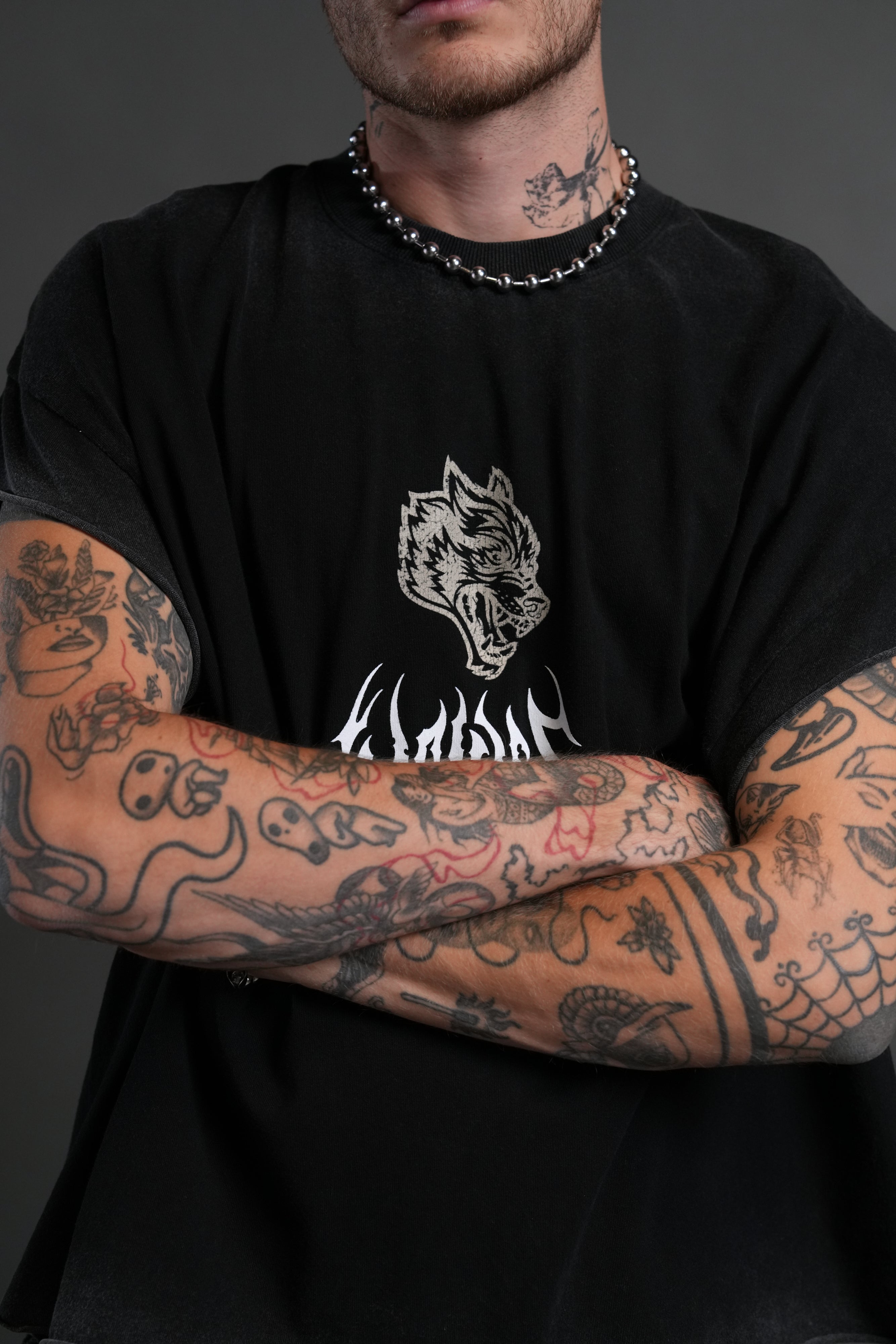 Shadow Shaman Grunge Cut-Off Tee in Black