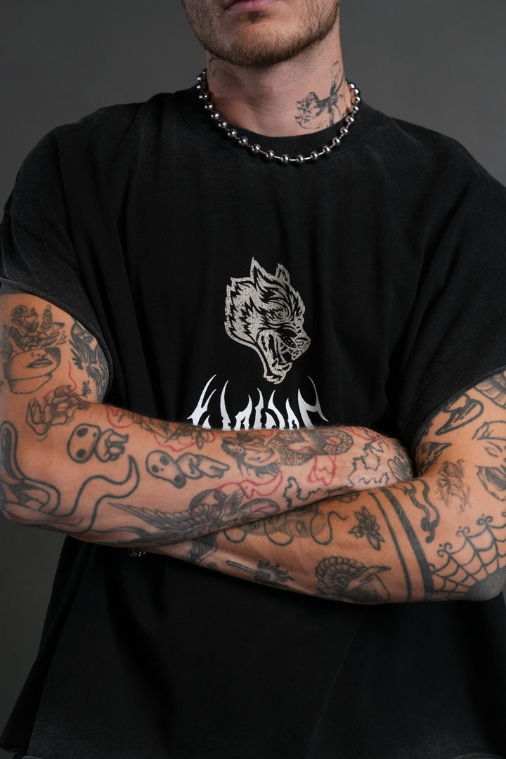 Shadow Shaman Grunge Cut-Off Tee in Black