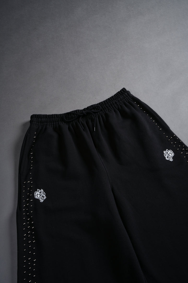 Dual Wolf Stud Grunge Oversized Omen Sweat Pants in Black