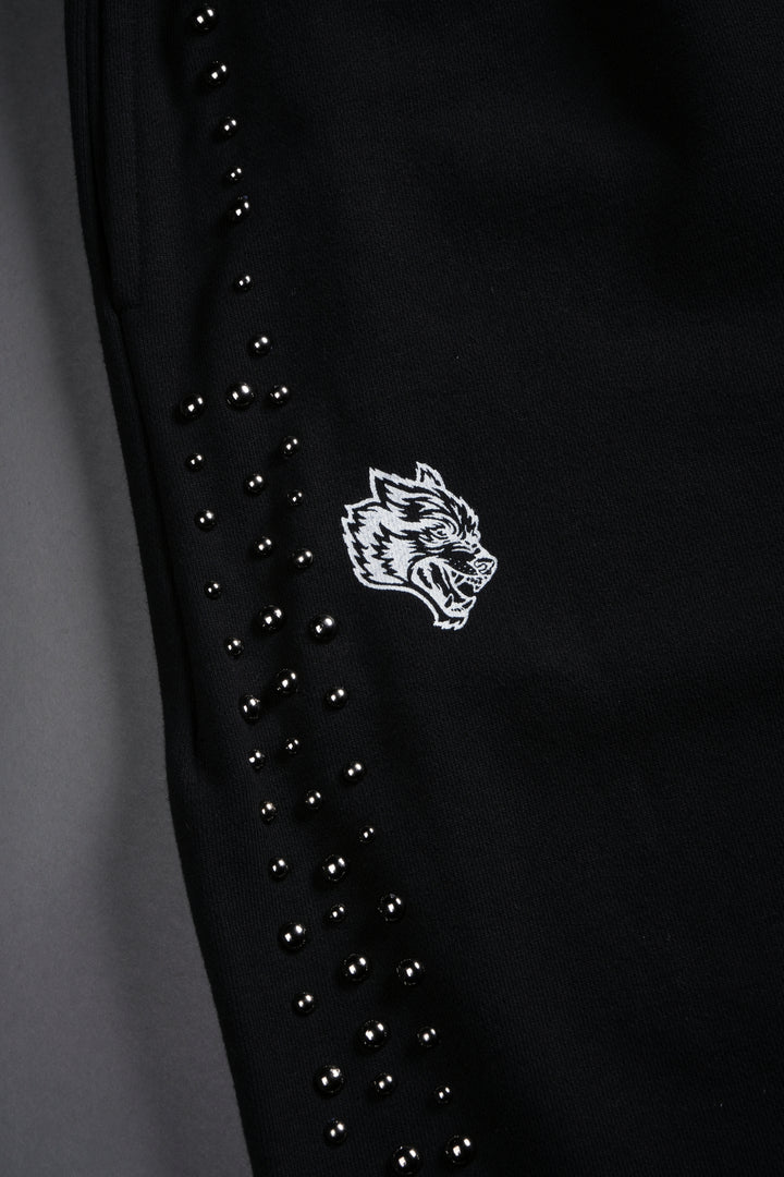 Dual Wolf Stud Grunge Oversized Omen Sweat Pants in Black