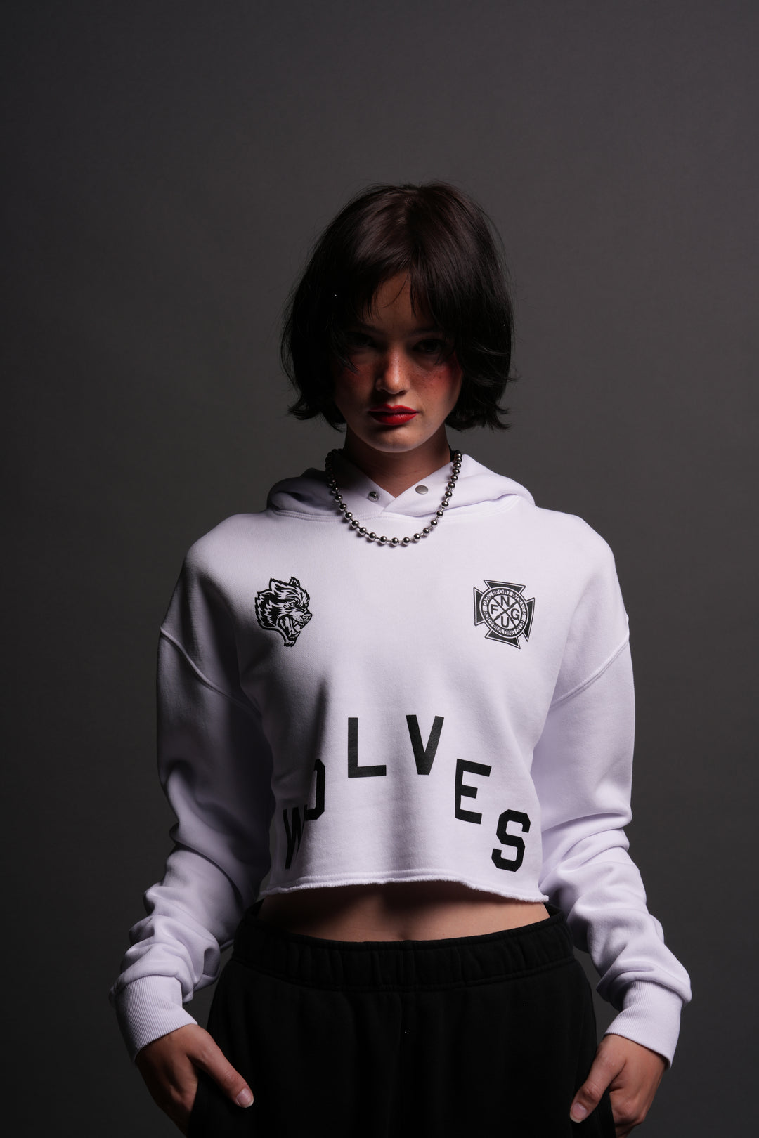 Wolf Pyramid "Pierce" Cropped Hoodie in White