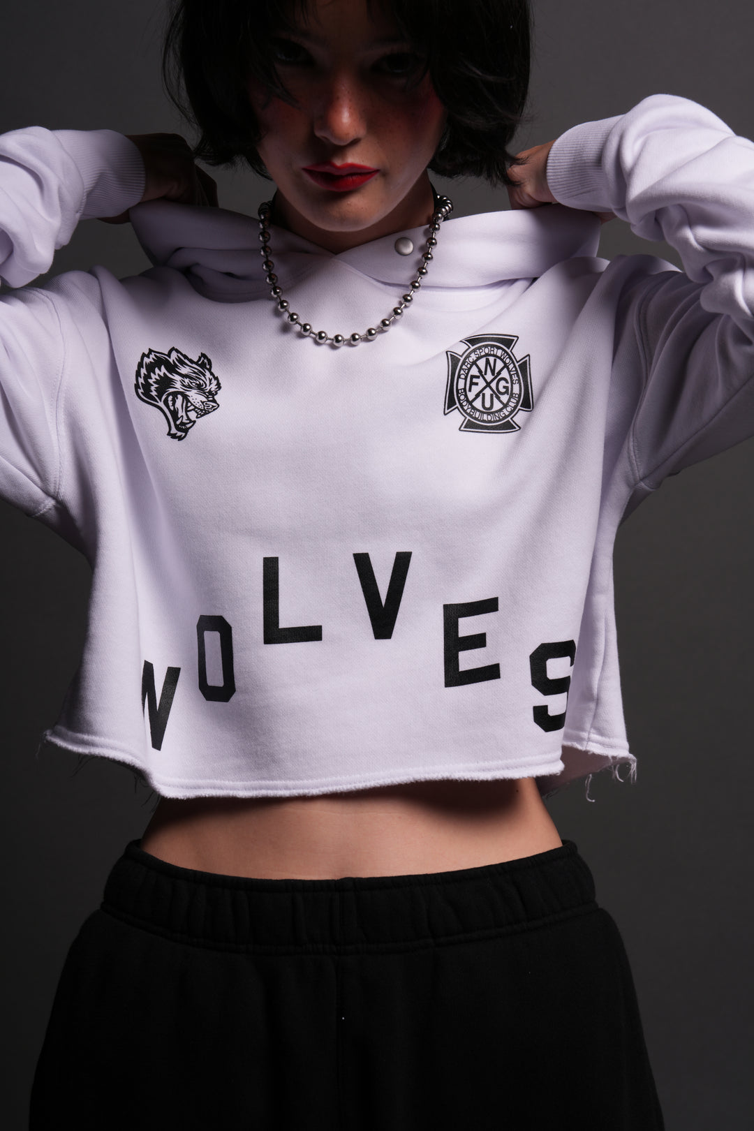 Wolf Pyramid "Pierce" Cropped Hoodie in White