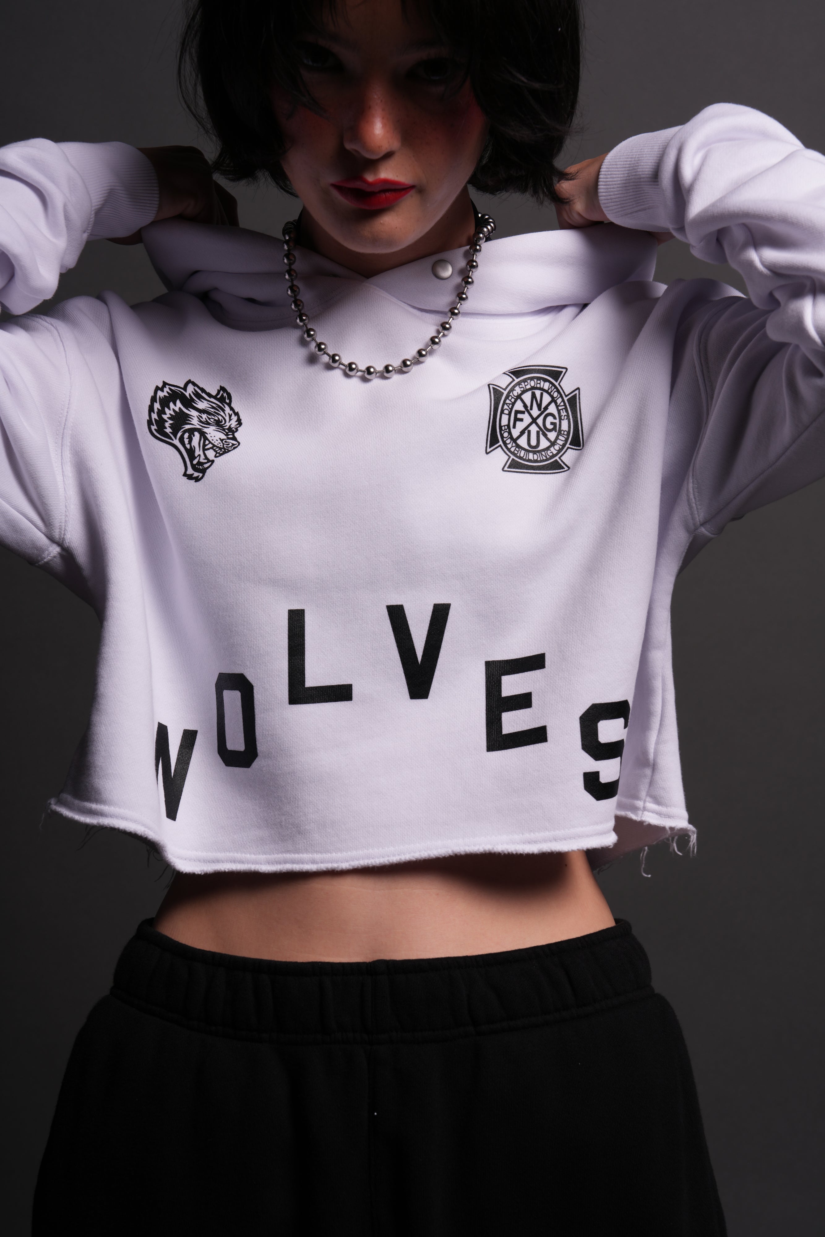 Wolf Pyramid "Pierce" Cropped Hoodie in White