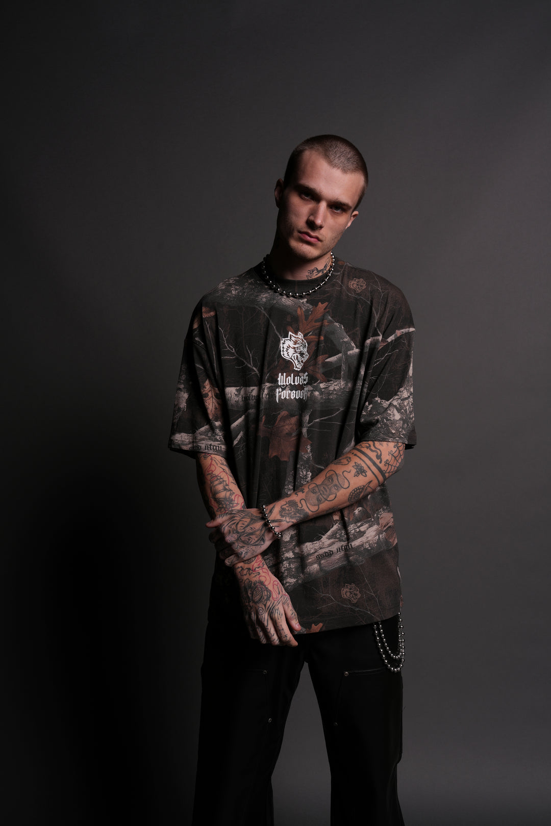 Everlasting "Premium" Oversized Tee in Darc Brown Woodland Camo