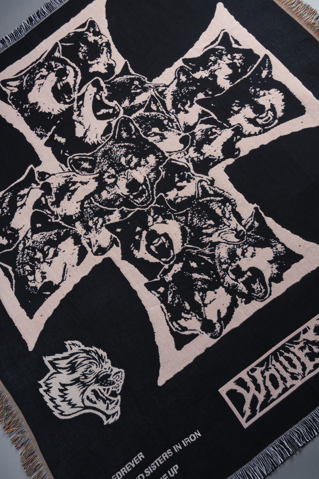 Iron Wolf Pack Tapestry Blanket in Black