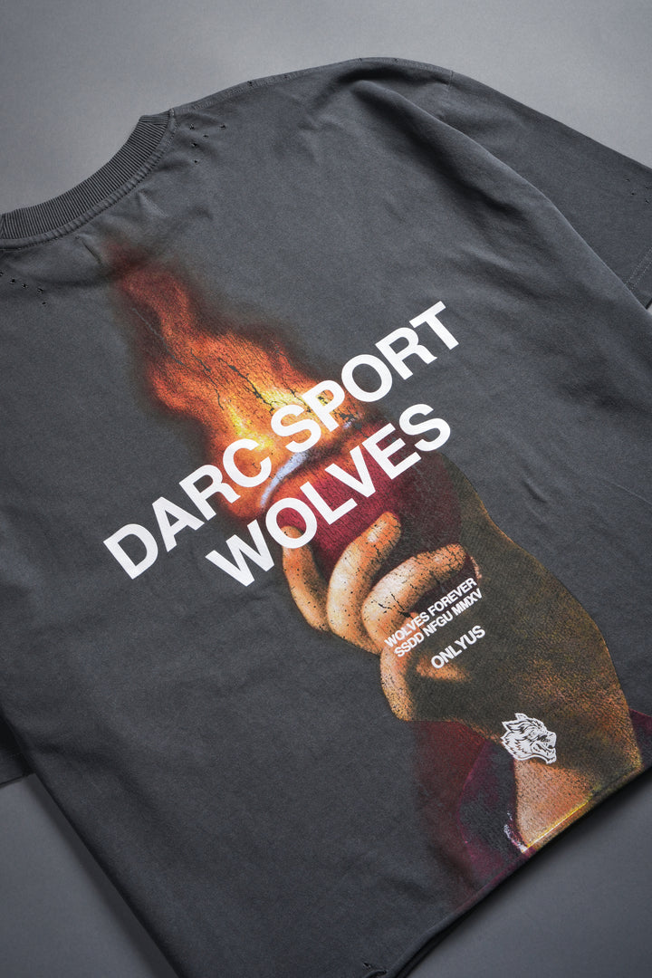 Sangrado Distressed Grunge "Box Cut" Tee in Slate Gray