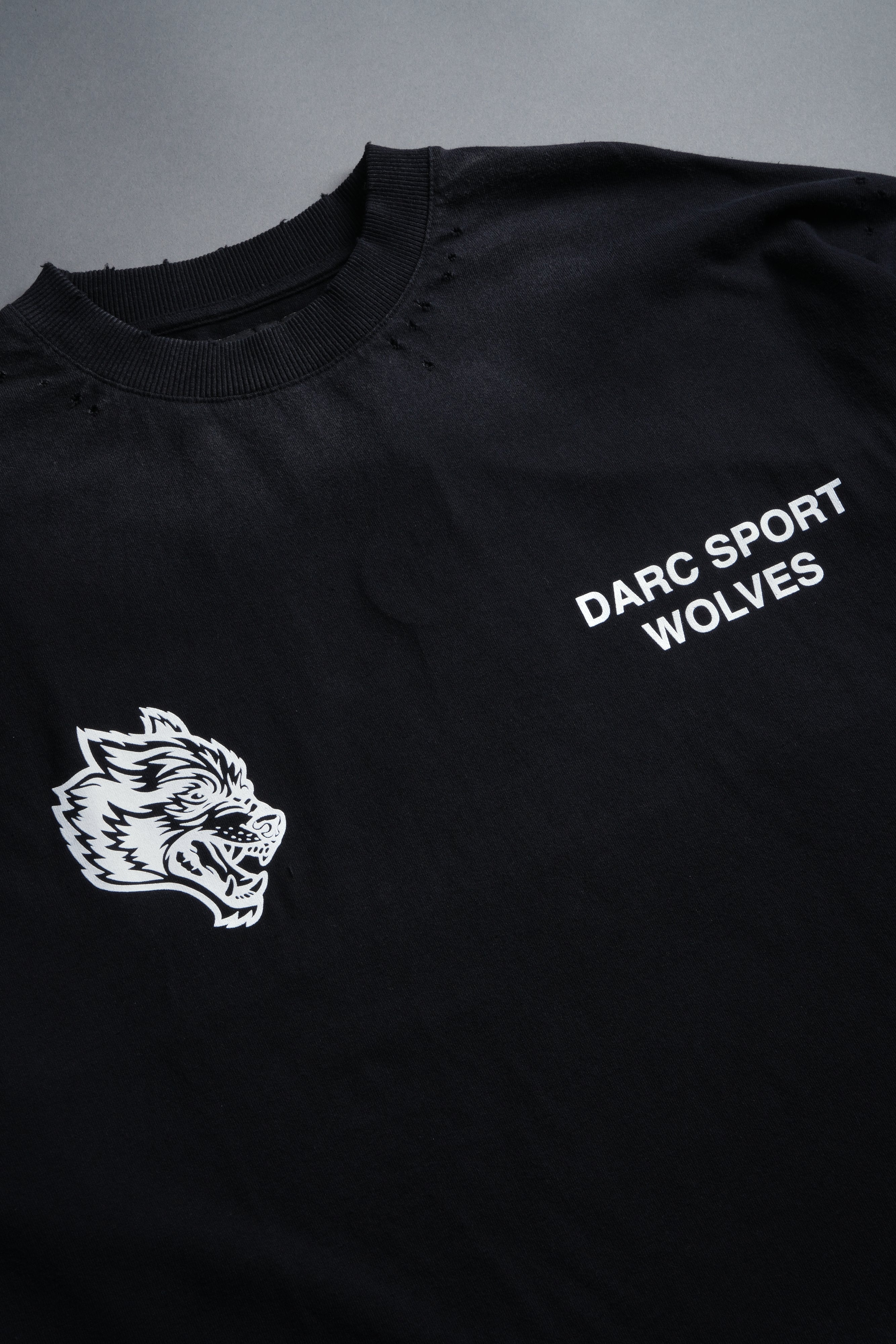 Sangrado Distressed Grunge "Box Cut" Tee in Black Drift Wash