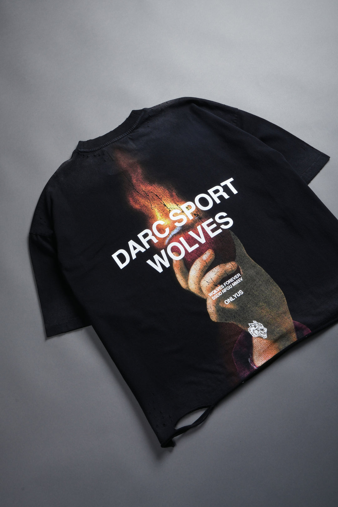 Sangrado Distressed Grunge "Box Cut" Tee in Black Drift Wash