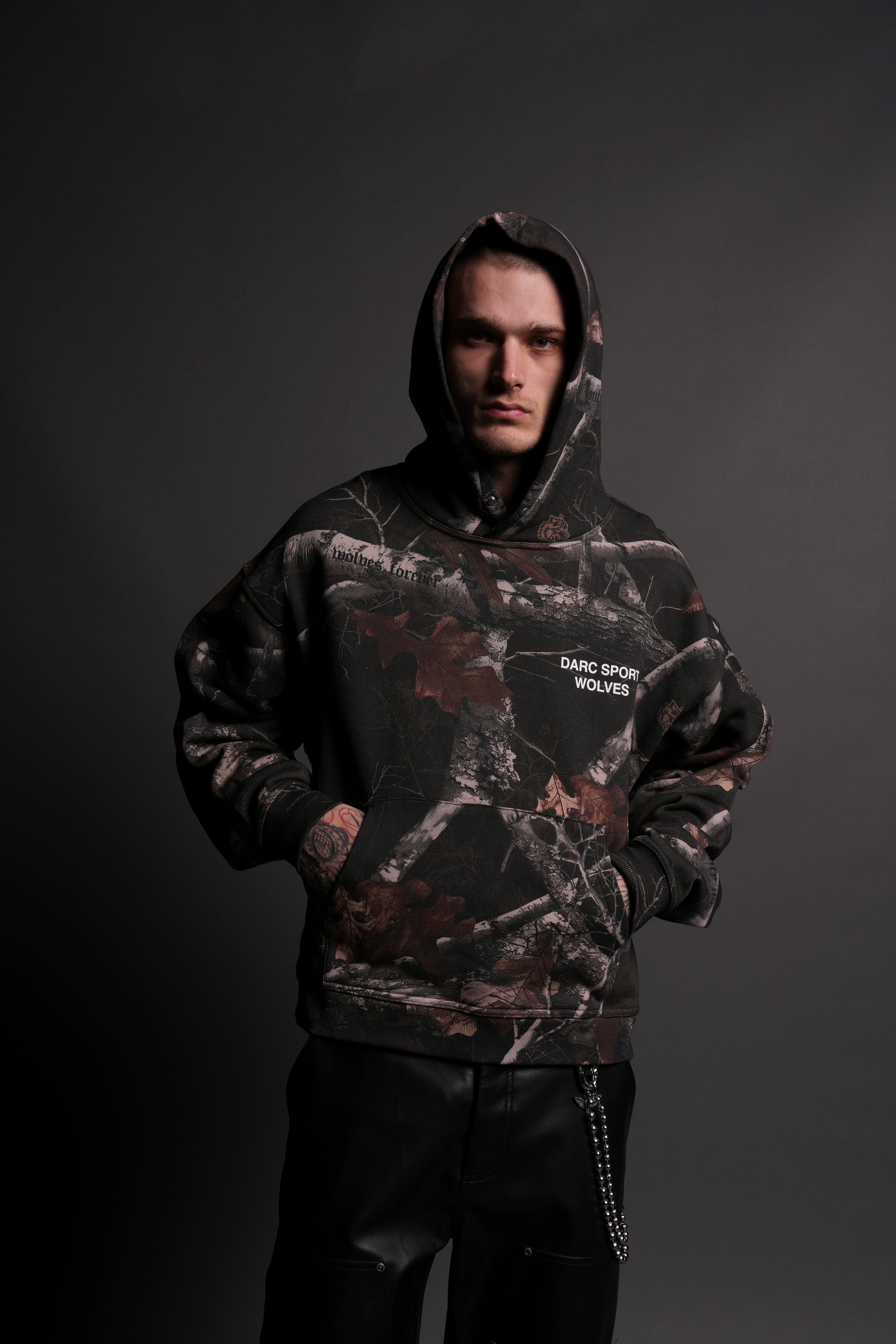 Darc Sport Wolves "Box Cut" Hoodie in Darc Brown Woodland Camo