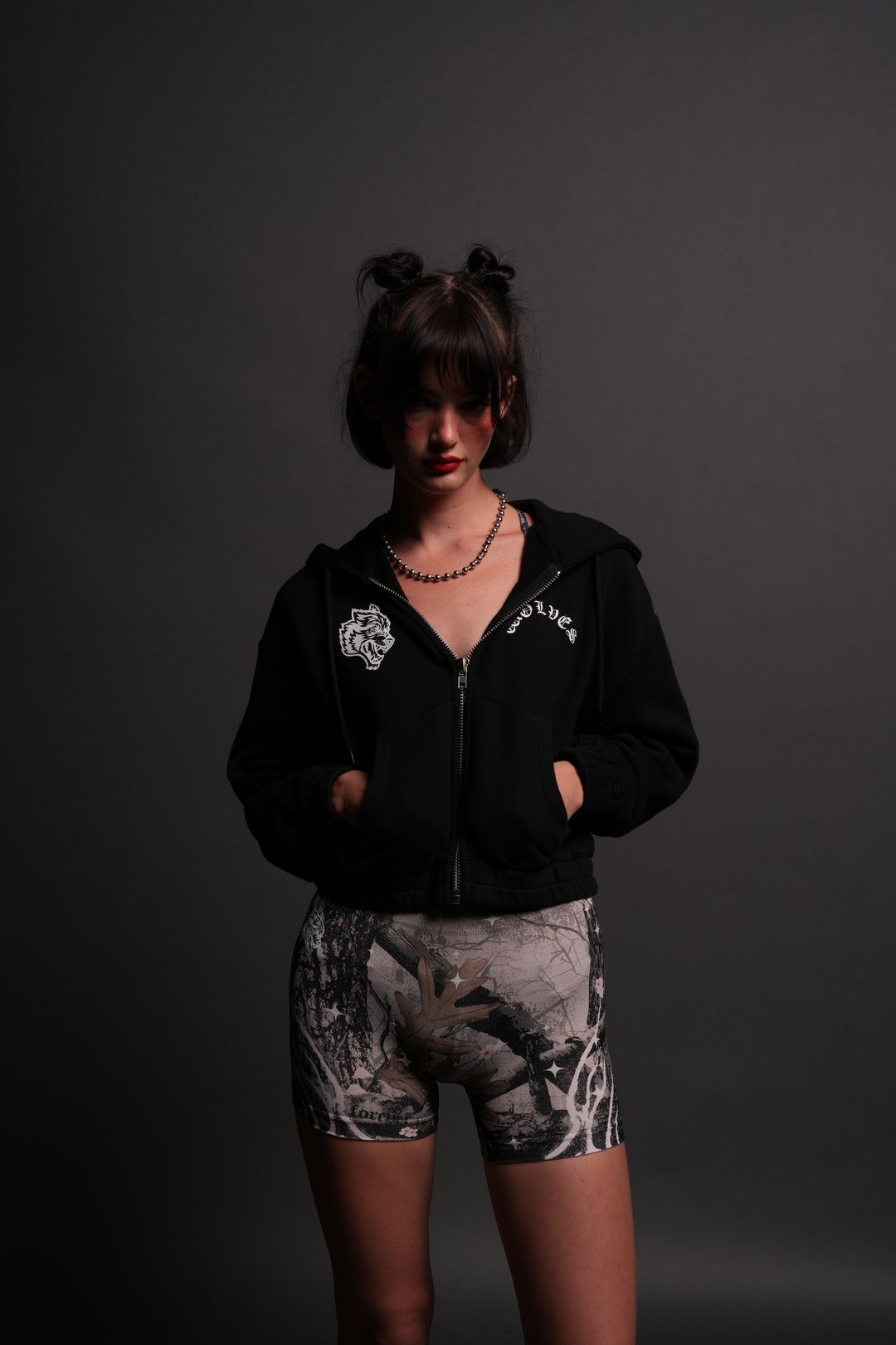 Chopper Wolf "Chambers" (Cropped) Zip Hoodie in Black