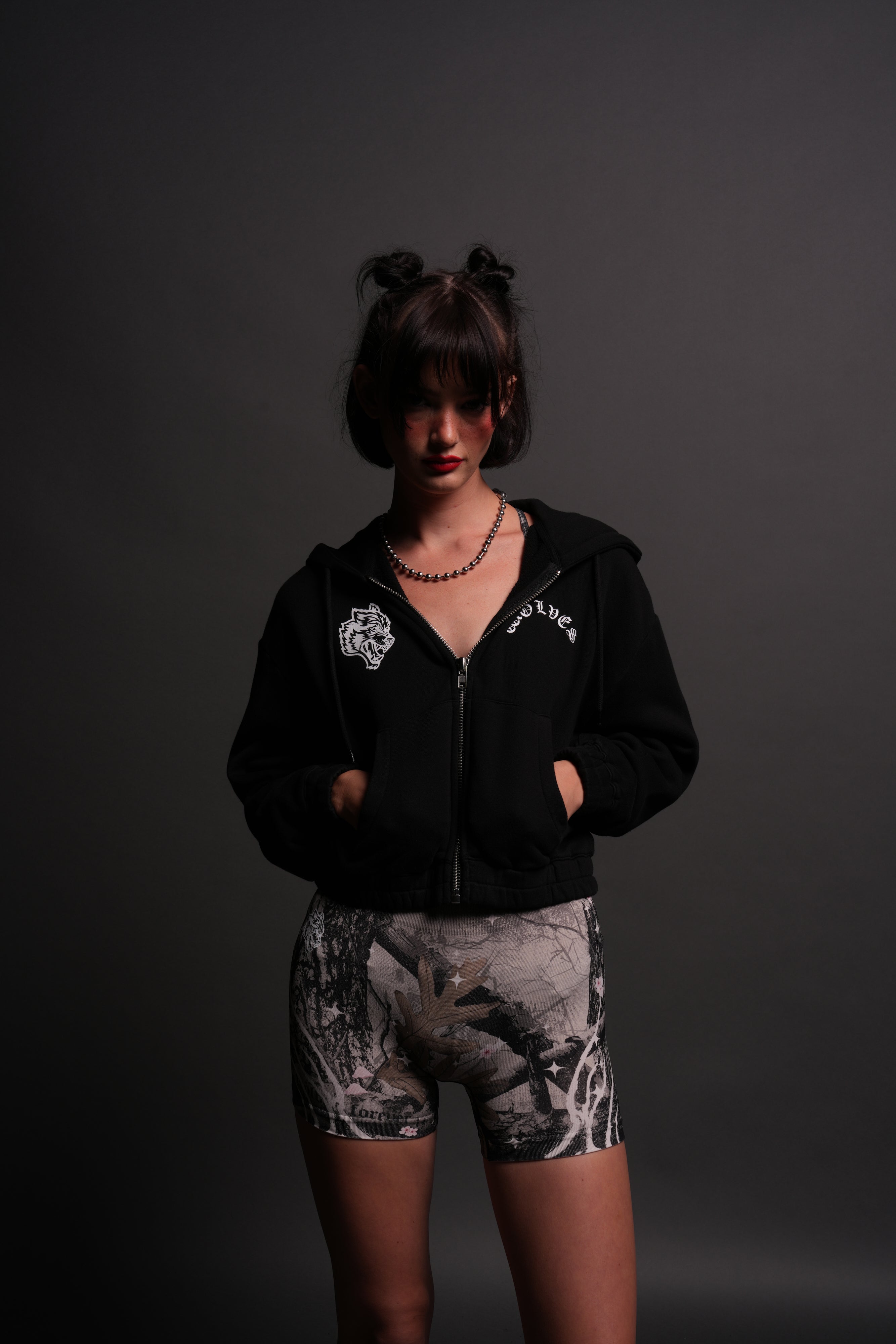 Chopper Wolf "Chambers" (Cropped) Zip Hoodie in Black