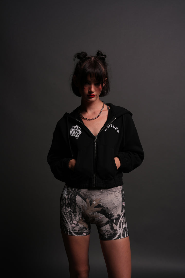 Chopper Wolf "Chambers" (Cropped) Zip Hoodie in Black